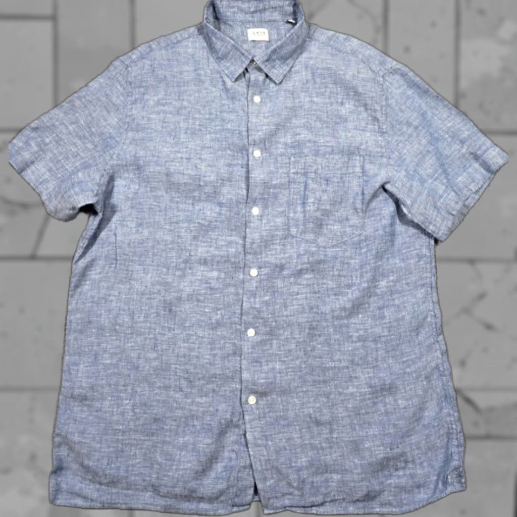 Celio CELIO Button-Up Shirt Mens Linen Blue Short Sleeve 16.5 Collar-Down Vintage? No Size US XL / EU 56 / 4 - 1 Thumbnail