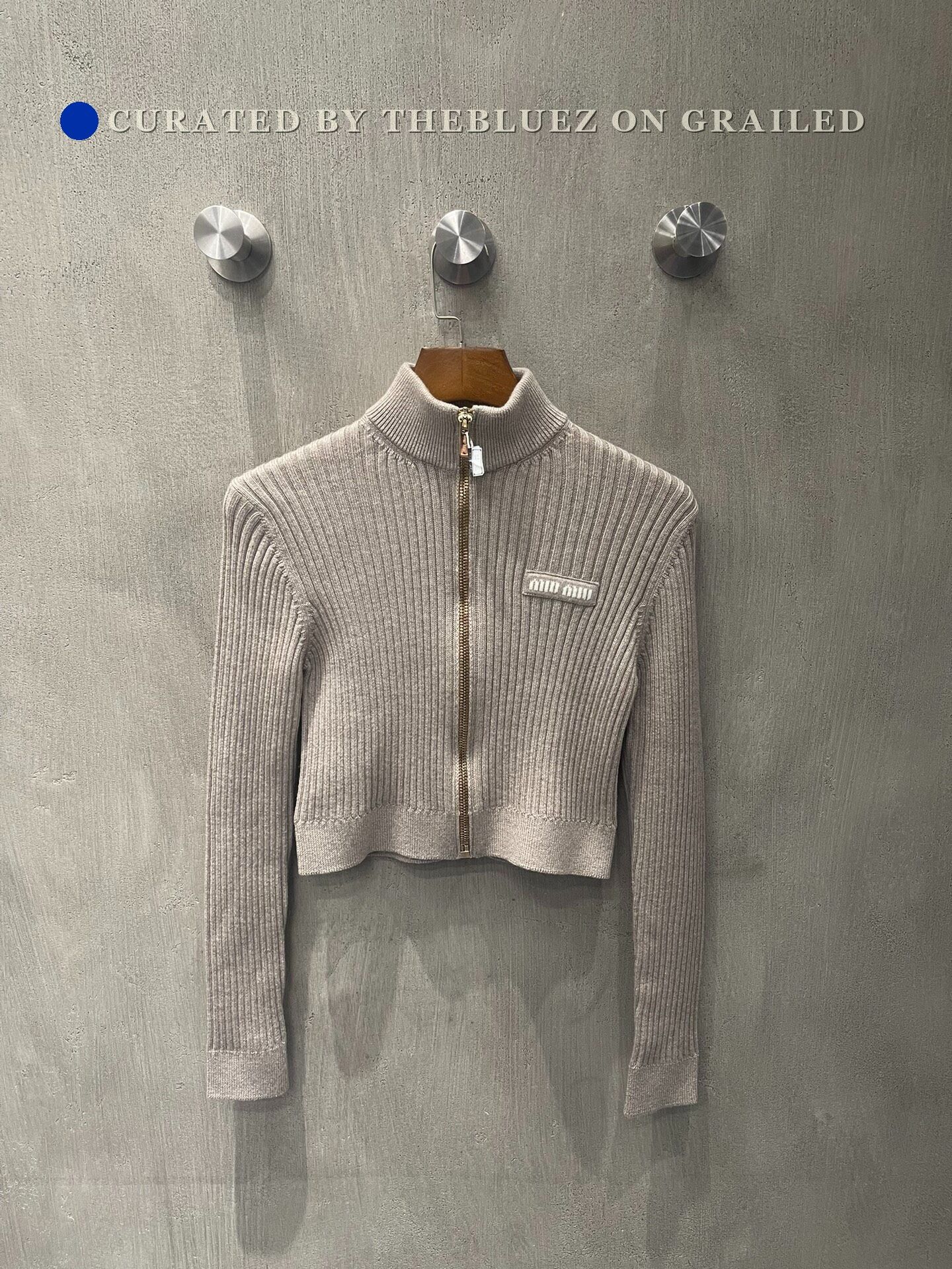Miumiu Oatmeal Knit Zip-Up Jacket in Beige, Women's (Size S)