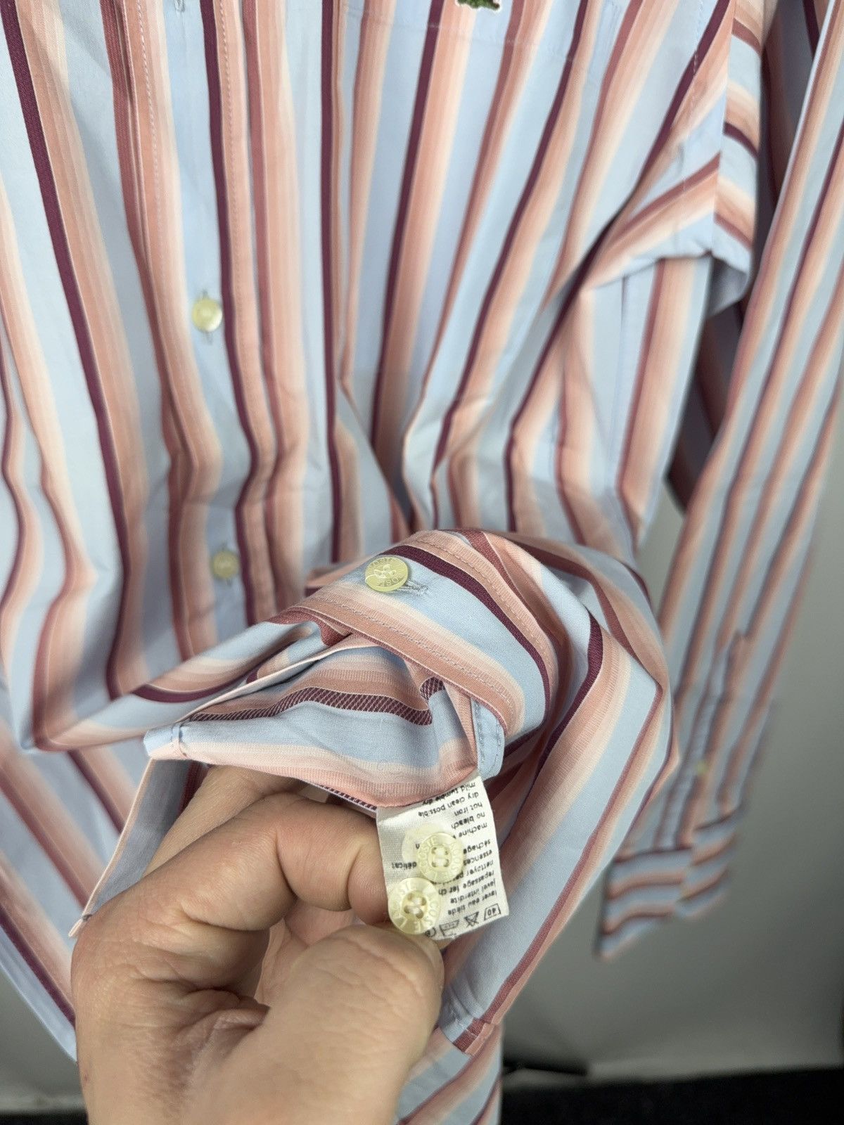 Lacoste 90s Lacoste Striped Button Up Shirt 39 M Blue Pink Vintage Size US M / EU 48-50 / 2 - 8 Thumbnail