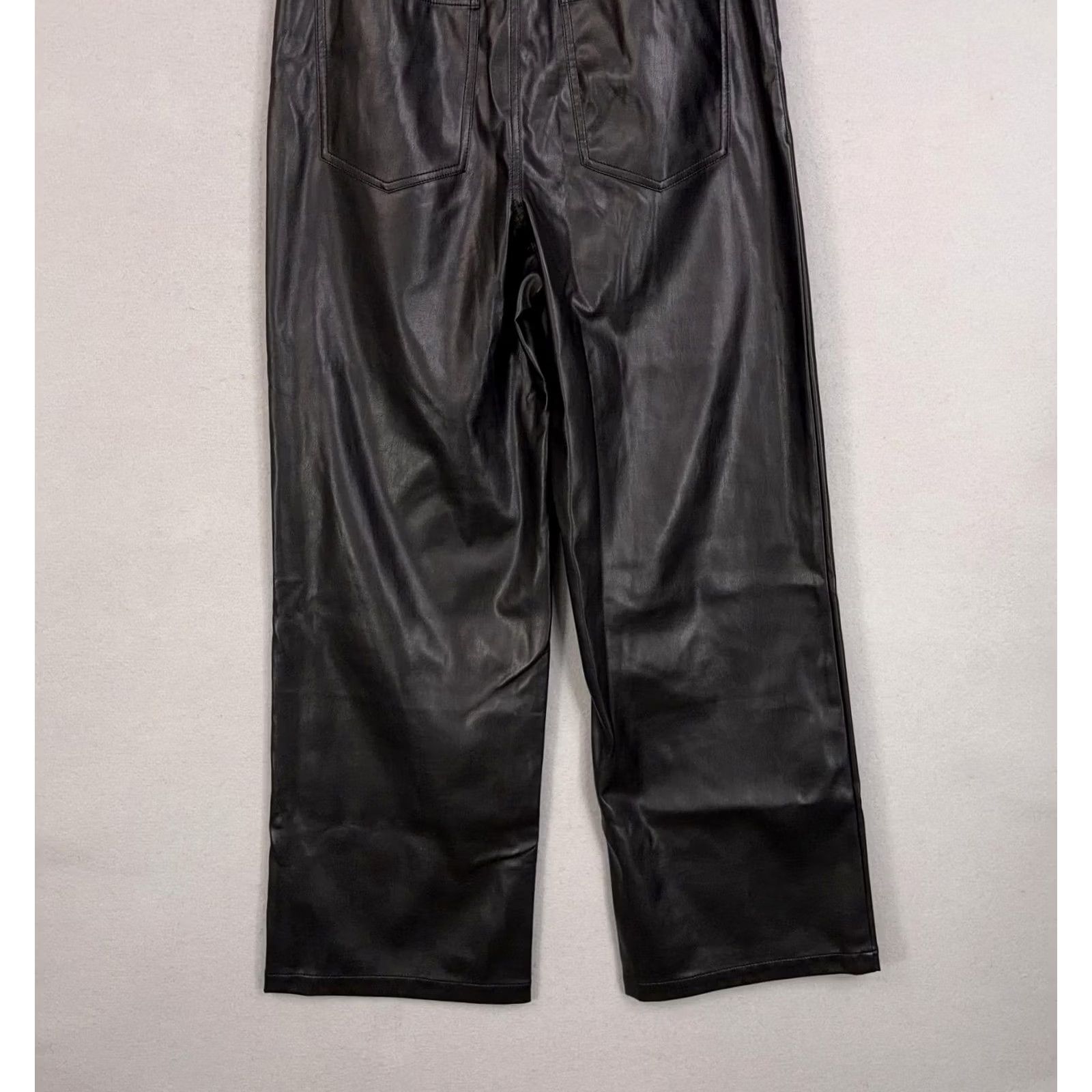 Vintage WeWoreWhat Dress Womens 31 Black Pants Faux Leather Wide Leg Baggy High Rise Dressy Size 24" / US 00 / IT 34 - 6 Thumbnail