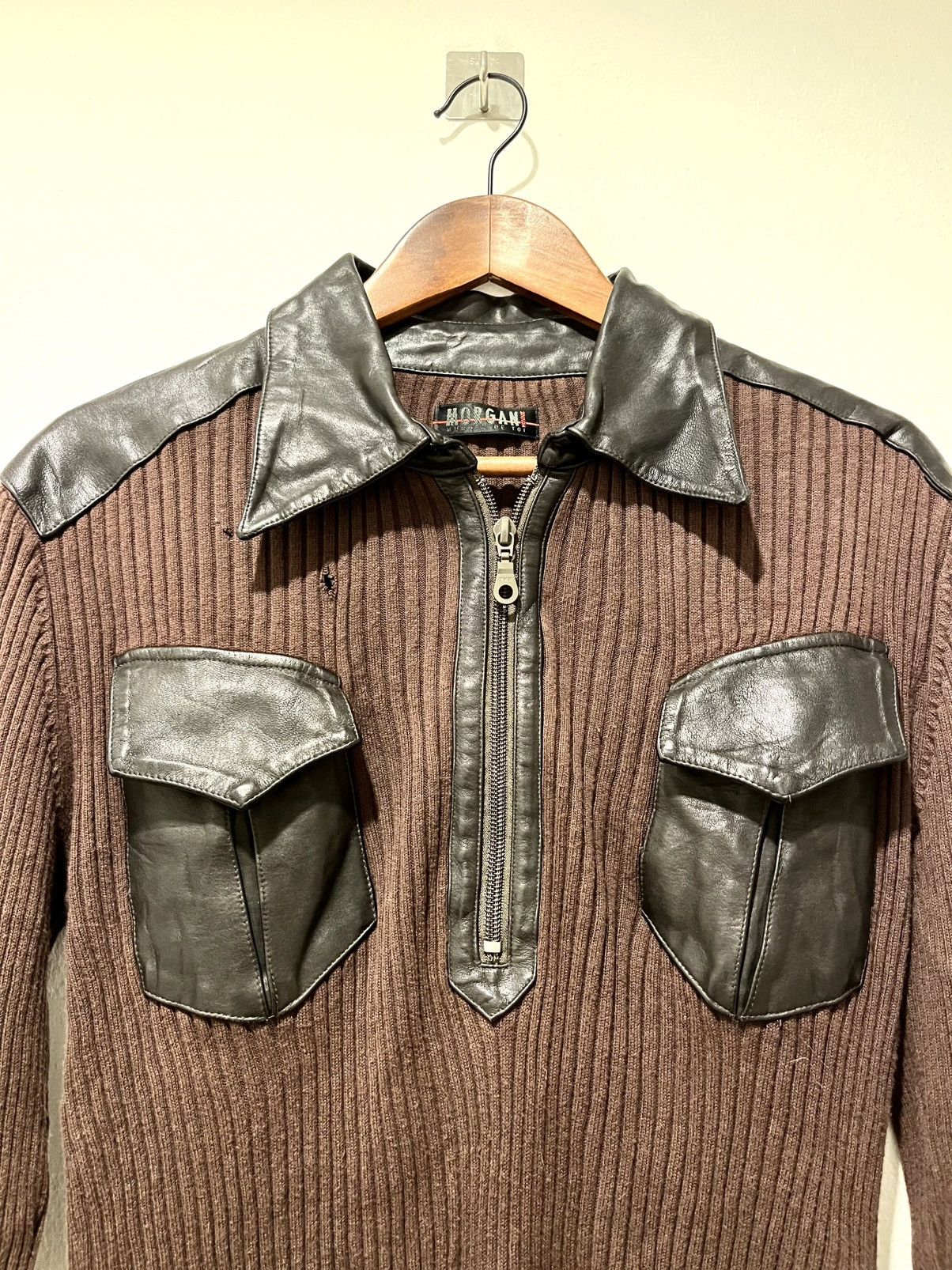 Morgan Homme KNIT x LEATHER HALF ZIPPER MORGAN HOMME LGB IF6WAS9 STYLE Size US M / EU 48-50 / 2 - 6 Thumbnail