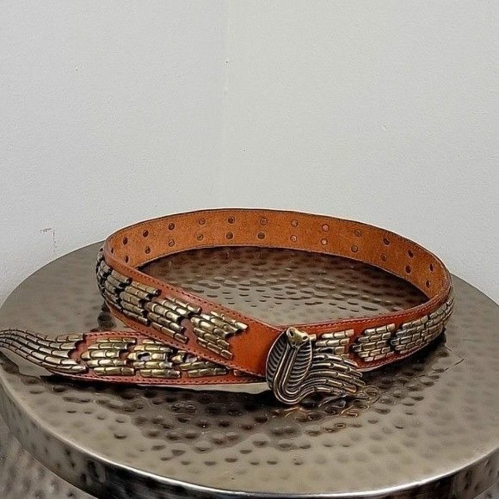 Vintage ACCENTI Italy Metal Brass Links Cobra Snake Belt Leather Size ONE SIZE - 2 Thumbnail