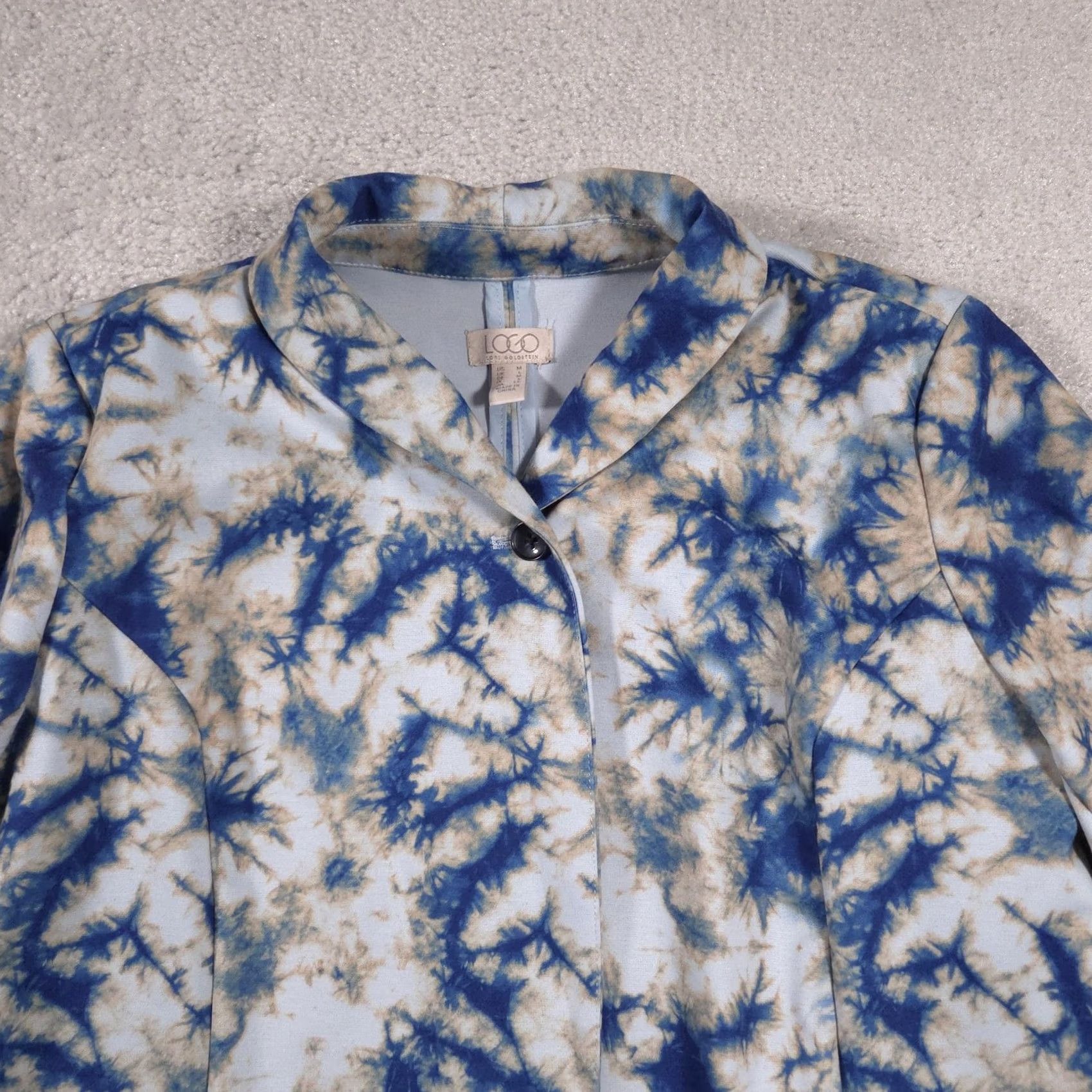 Vintage LOGO by Lori Goldstein Blazer Womens M Blue Beige Tie-Dye Stretch Knit Size M / US 6-8 / IT 42-44 - 3 Thumbnail