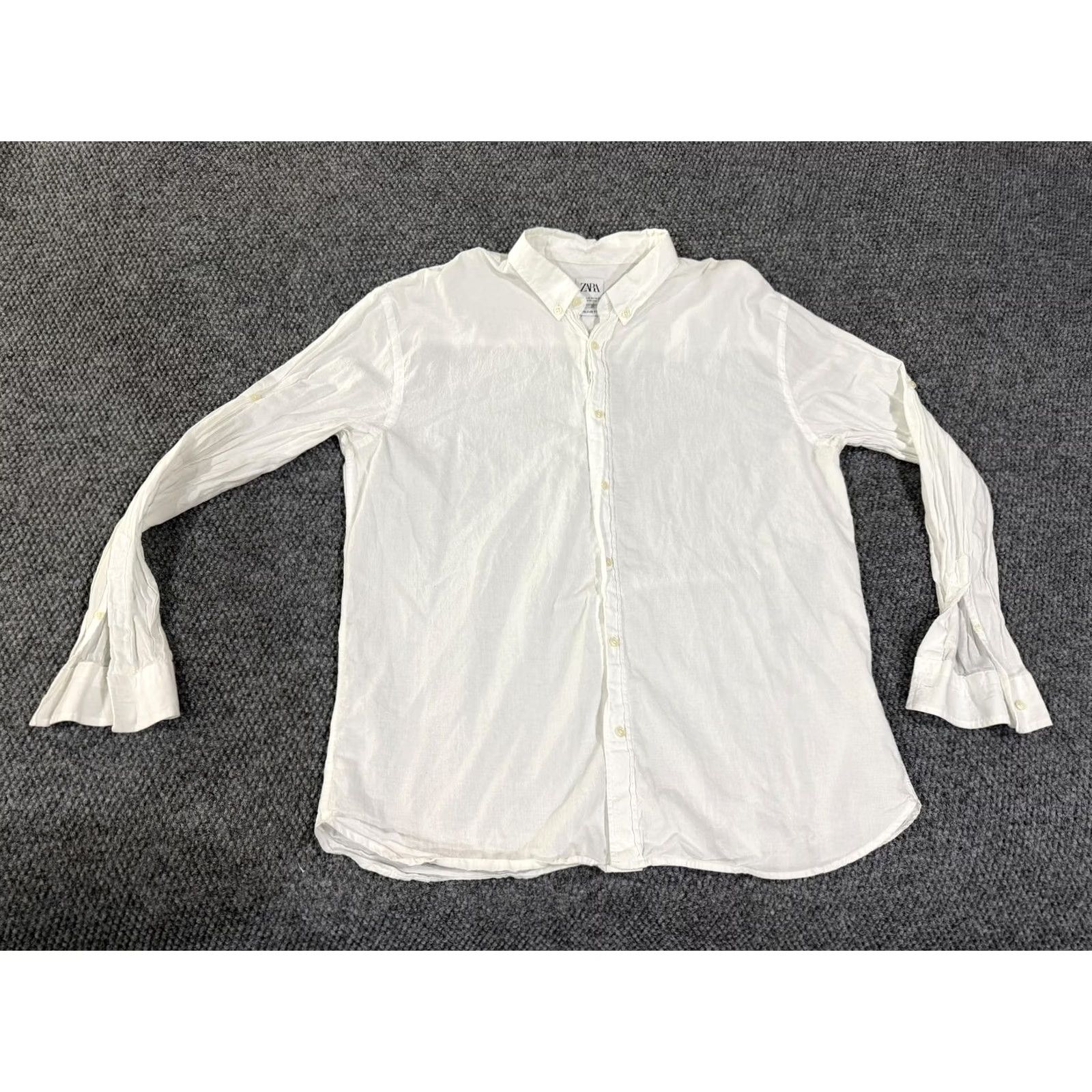 Zara Zara Shirt Mens XL White Solid Long Sleeve Button Down Relaxed Fit Casual Size US XL / EU 56 / 4 - 2 Thumbnail