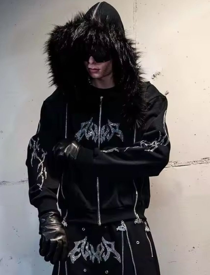 Other Fashion Punk Y2K Grunge Zipper Flurry Faux Hat Fur Hoodies Size US L / EU 52-54 / 3 - 1 Thumbnail