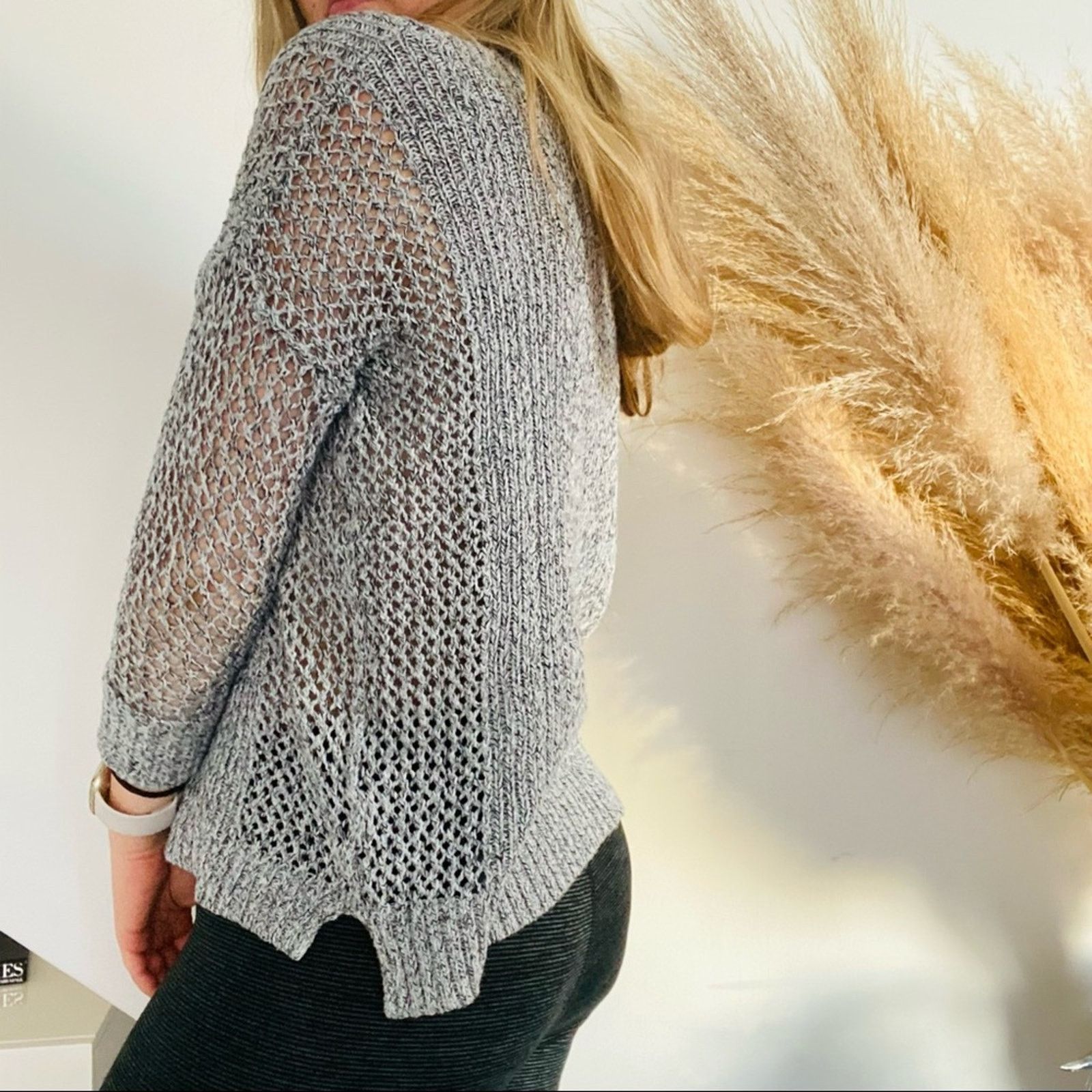 Madewell MADEWELL Heather Grey White Open Knit Weave Sweater Pullover Size XS / US 0-2 / IT 36-38 - 2 Thumbnail