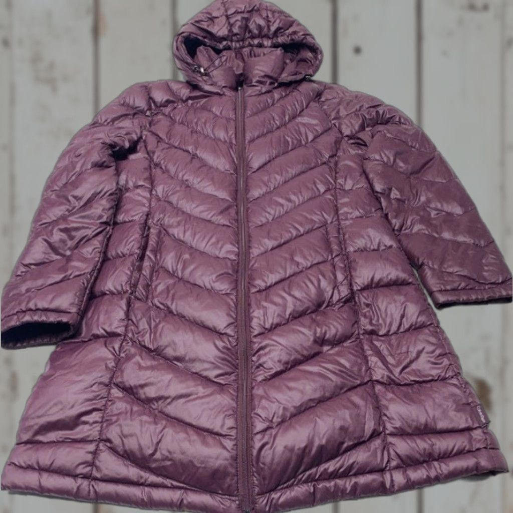 Calvin Klein Calvin Klein Down Puffer Jacket Womens Medium Maroon Long Hooded Packable Light Size M / US 6-8 / IT 42-44 - 1 Thumbnail
