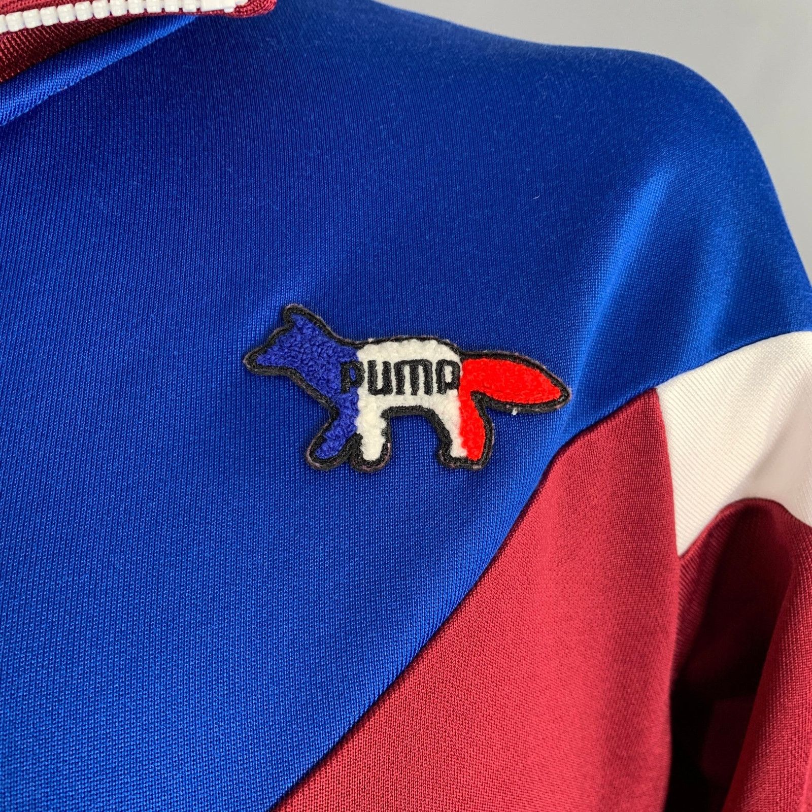 Maison Kitsune L Burgundy Blue White Color Block Track Jacket Size US L / EU 52-54 / 3 - 2 Thumbnail