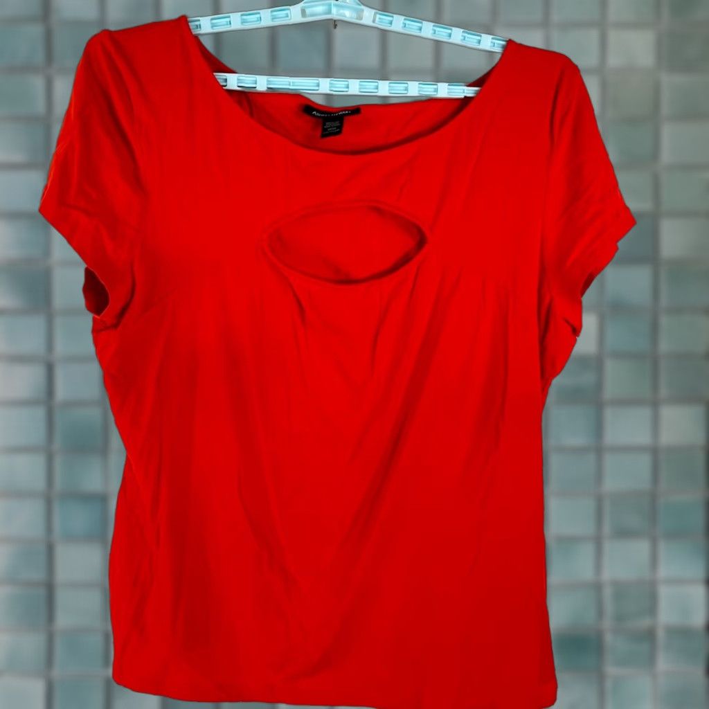 Vintage VINTAGE Ashley Stewart Womens Red Short Sleeve Blouse Top SZ 22/24 Key Hole Pleated Peek A Boo 25 in Chest 48 in Size 3XL / US 20-22 - 1 Thumbnail