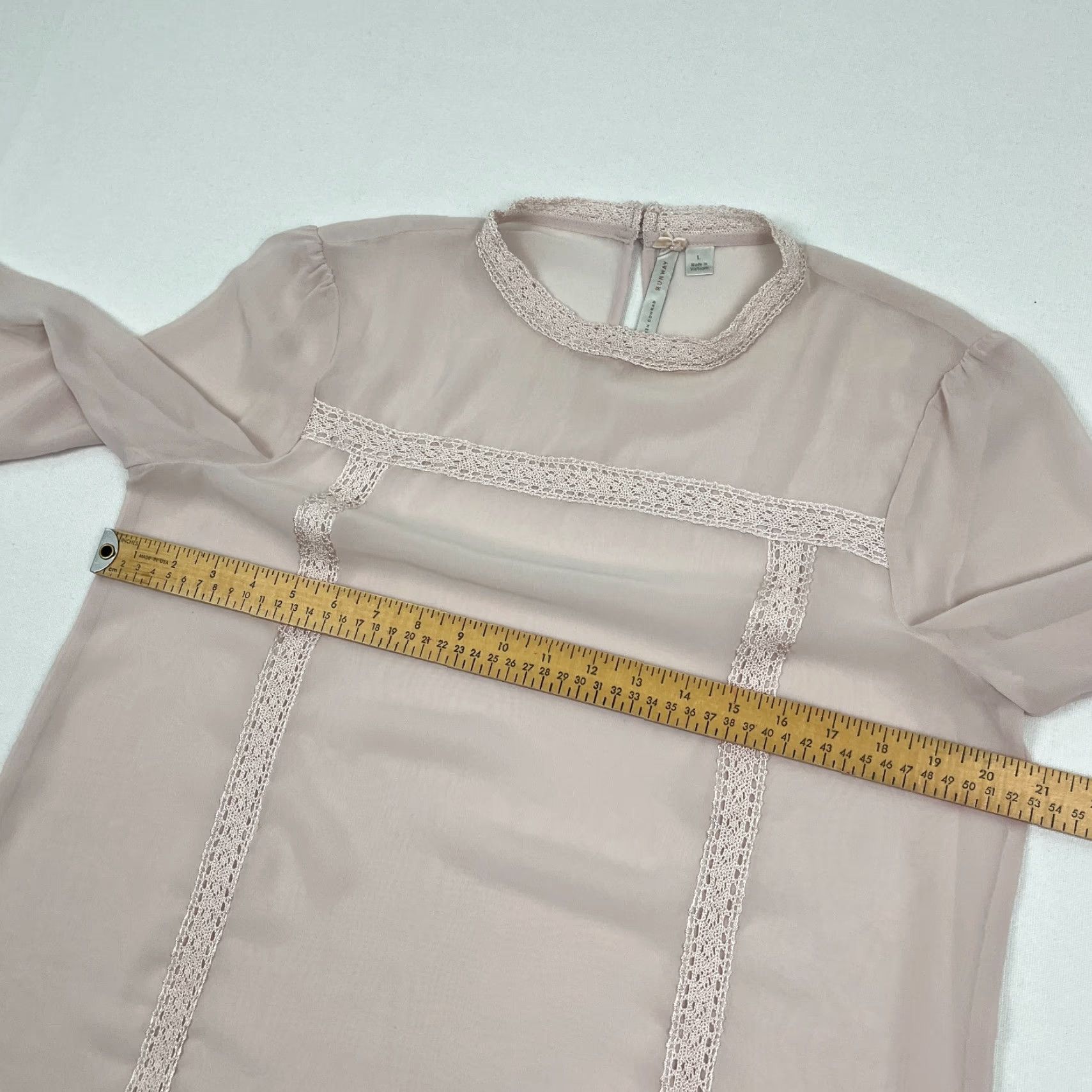 Vintage Lauren Conrad Runway Blouse Womens L Pale Pink Sheer Fairy Lace Layering Top Y2K Shirt Size L / US 10 / IT 46 - 6 Thumbnail