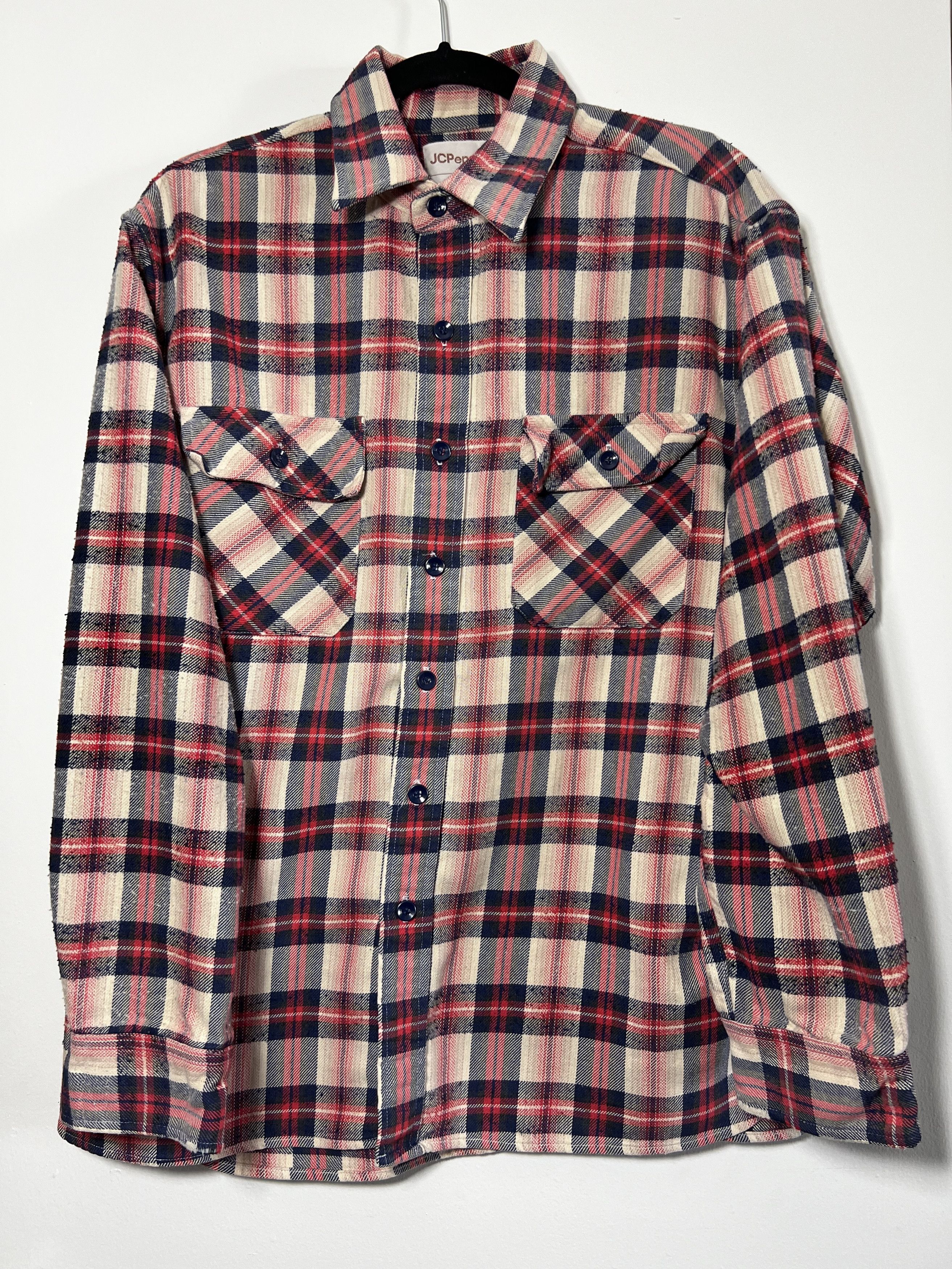 Flannel × JCPenney × Vintage Vintage JC Penny Red White and Blue Button Up Shirt Size US L / EU 52-54 / 3 - 1 Thumbnail