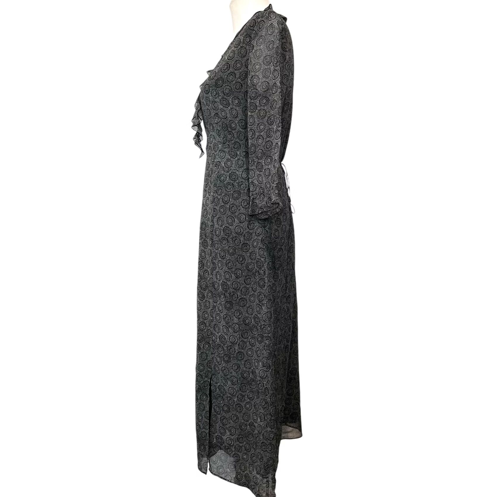 Vintage Garnet Hill Silk Dress Maxi Long Ruffle Trim Black White Print Women's Size 8 Dress Black White Print Silk Maxi Long Ruffle Trim Womens 8 Size M / US 6-8 / IT 42-44 - 5 Thumbnail