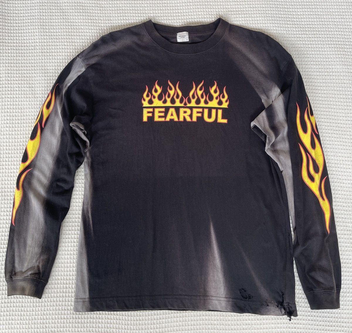 Rare‼️Vintage TRASHED🔥FEARFUL🔥Flame Sun Faded Long Sleeve Tee