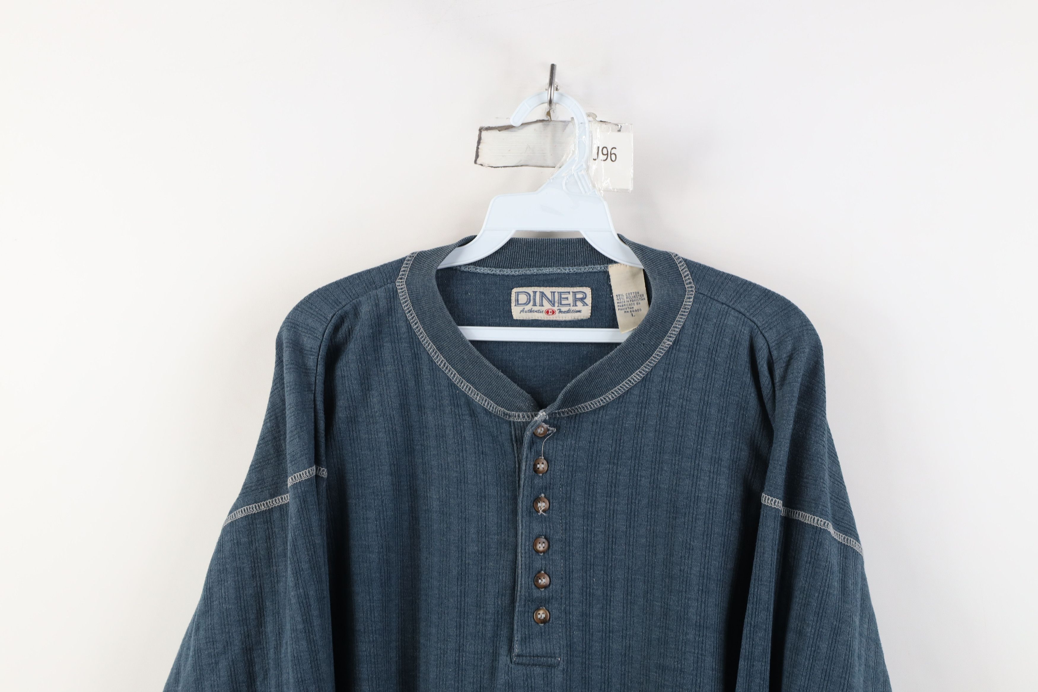 Vintage Vintage 90s Streetwear Blank Ribbed Knit Henley T-Shirt Size US L / EU 52-54 / 3 - 2 Thumbnail