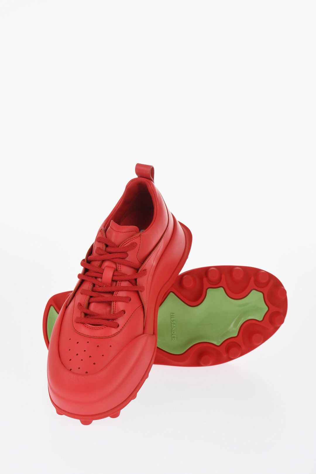 Jil Sander og1mm0625 Leather Sporty Lace-up Sneakers in Red Size US 12 / EU 45 - 2 Thumbnail