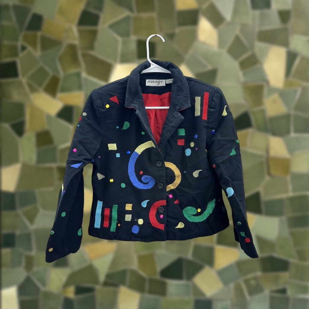 Vintage VINTAGE Anage Blazer Jacket Women XS Black Embroidered Abstract Curls 80s 90s City Classic Size XS / US 0-2 / IT 36-38 - 1 Thumbnail