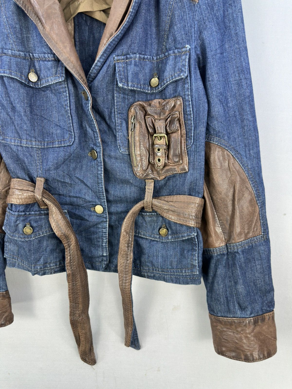 Le Grande Bleu (L.G.B.) Punk Goth Denim Leather Jacket by Evolution Size US S / EU 44-46 / 1 - 3 Thumbnail