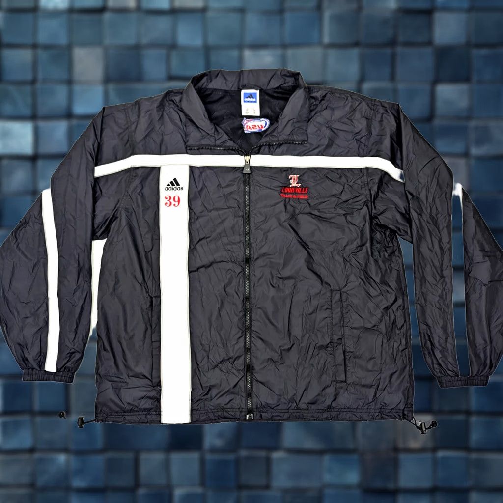 Adidas VINTAGE Adidas Team Windbreaker Track Jacket Men XL Black Embroidery Louisville Cardinals Track and Field Size US L / EU 52-54 / 3 - 1 Thumbnail