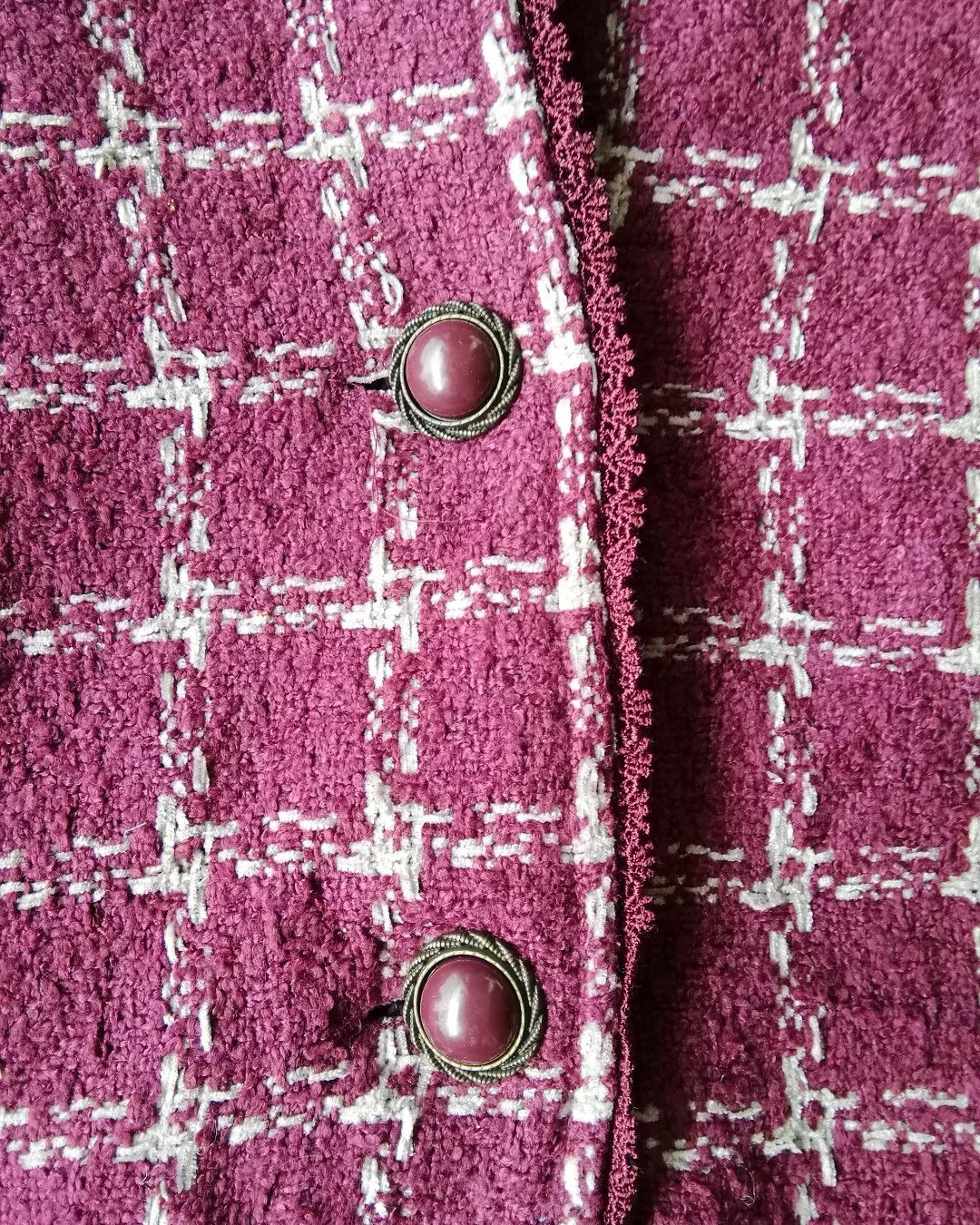LIZ LISA Axes Femme Tweed Burgundy Lace Fur Cuff Jacket Japan Size S / US 4 / IT 40 - 4 Thumbnail