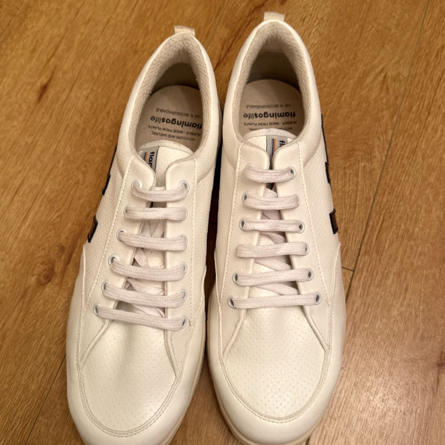 Vintage Flamingos Life Roland Shoes Men's 11 White Navy Logo Vegan Low Top Sneaker Size US L / EU 52-54 / 3 - 3 Thumbnail