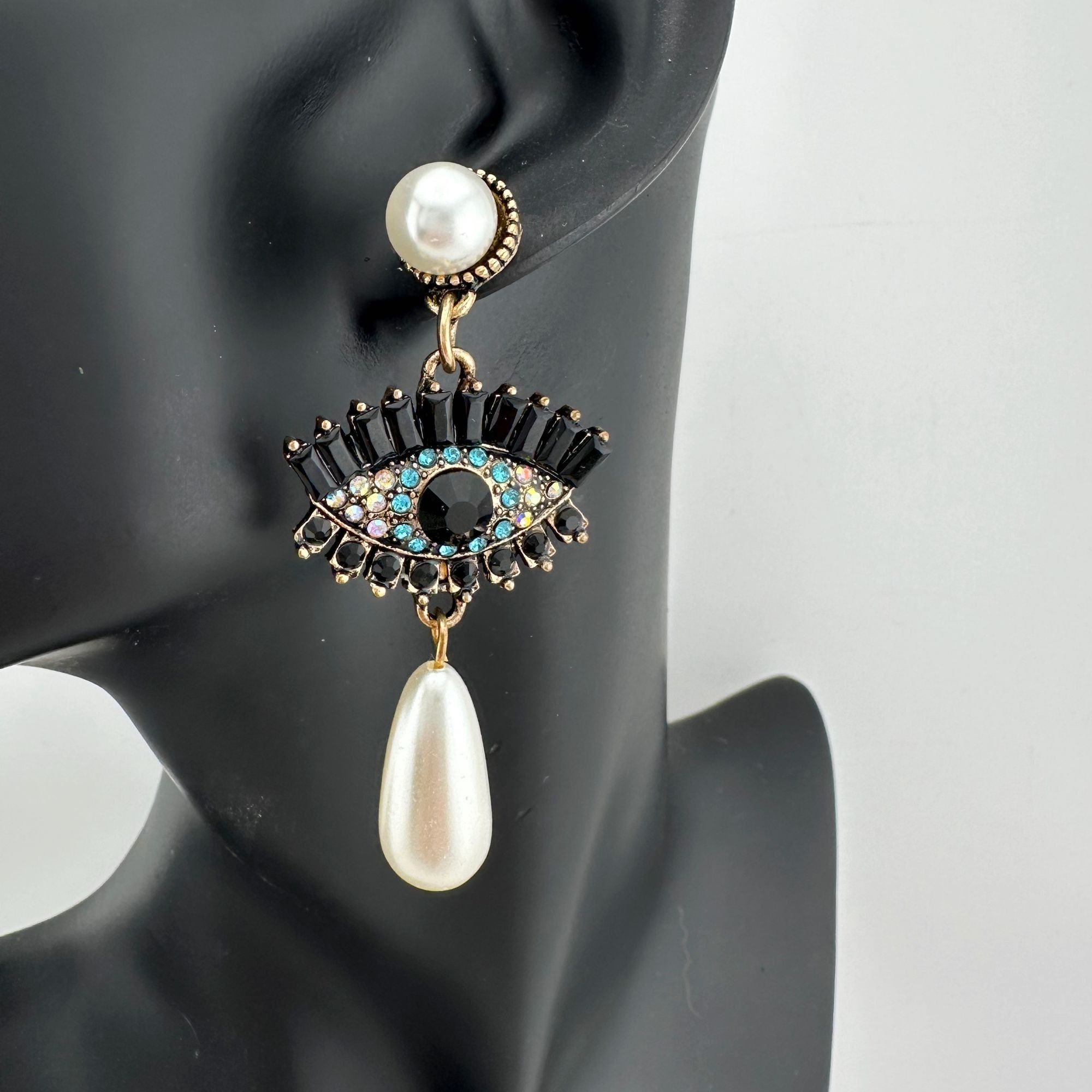 Other Evil Eye Rhinestone Pearl Drop Dangle Earrings Size ONE SIZE - 2 Thumbnail