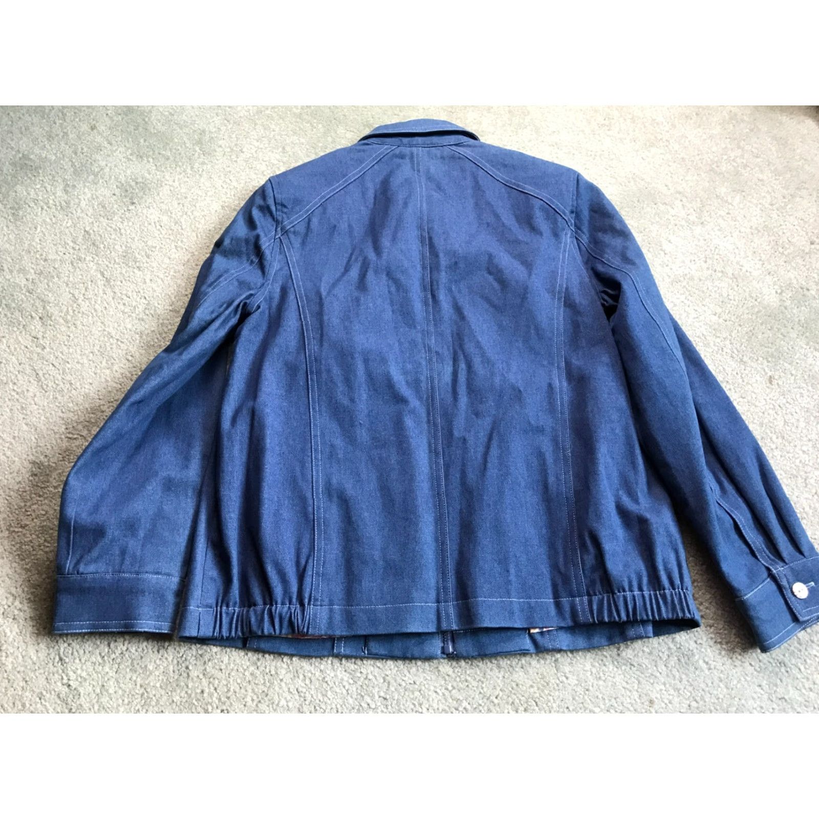 Vintage Alfred Dunner Jacket Women's 6P Petite Blue Jeans Shoulder Pads Coat Mid-Length Zip Cotton Blend Modern Vintage No Size 28" / US 6 / IT 42 - 2 Thumbnail