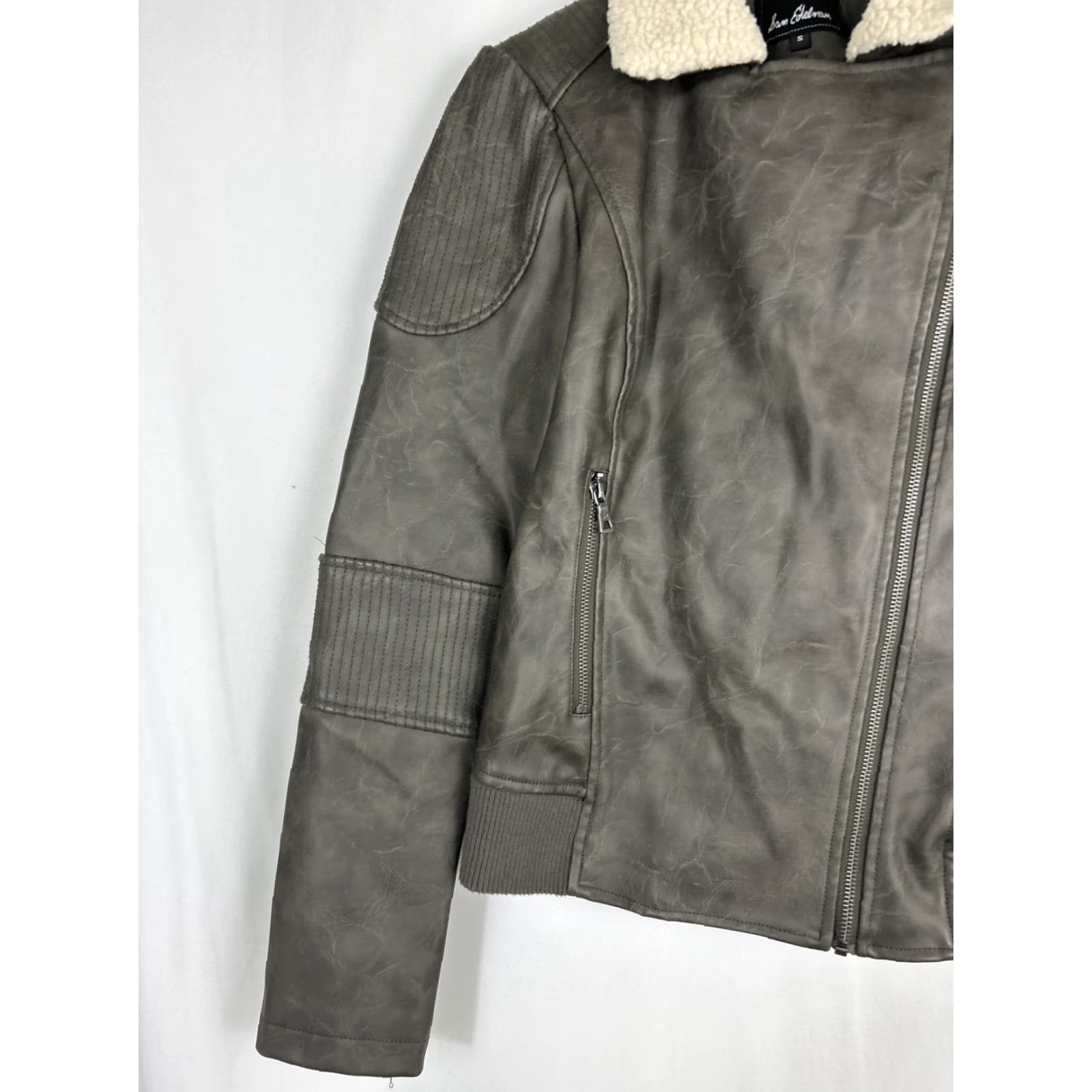 Sam Edelman Sam Edelman Moto Jacket With Sherpa Collar Vegan Faux Leather Womens Small Gray Size S / US 4 / IT 40 - 2 Thumbnail