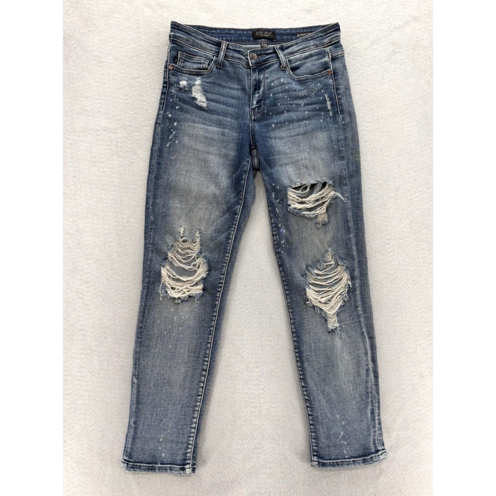 Denime Judy Blue Jeans Womens 28 Boyfriend Distressed Light Blue Denim 5-Pocket Stretch Mid Rise Relaxed Zip Closure Casual 90s Size 28" / US 6 / IT 42 - 2 Thumbnail