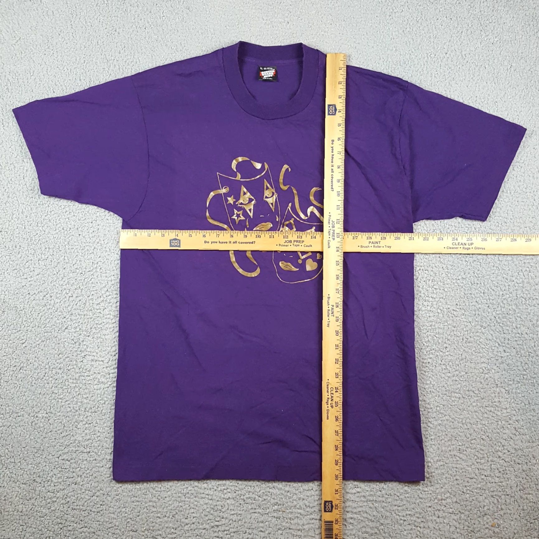 Vintage VINTAGE Comedy & Tragedy Theatre Mask T Shirt XL Purple 90s Happy Sad Face Size US XL / EU 56 / 4 - 7 Thumbnail