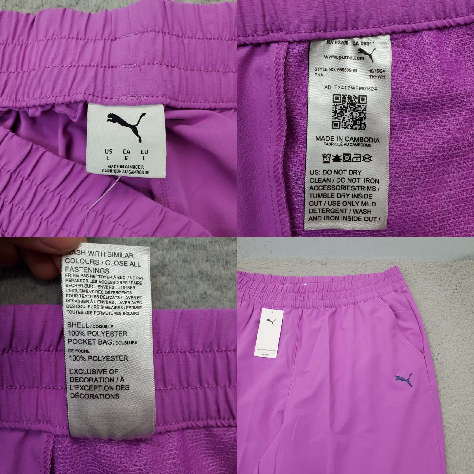 Puma Puma Essential Ripstop Woven Straight Pants Womens L Purple Elastic Waist, Pockets, Breathable, Athletic Fit, Jogger, Casual Travel, 100% Polyester Size 24" / US 00 / IT 34 - 8 Thumbnail