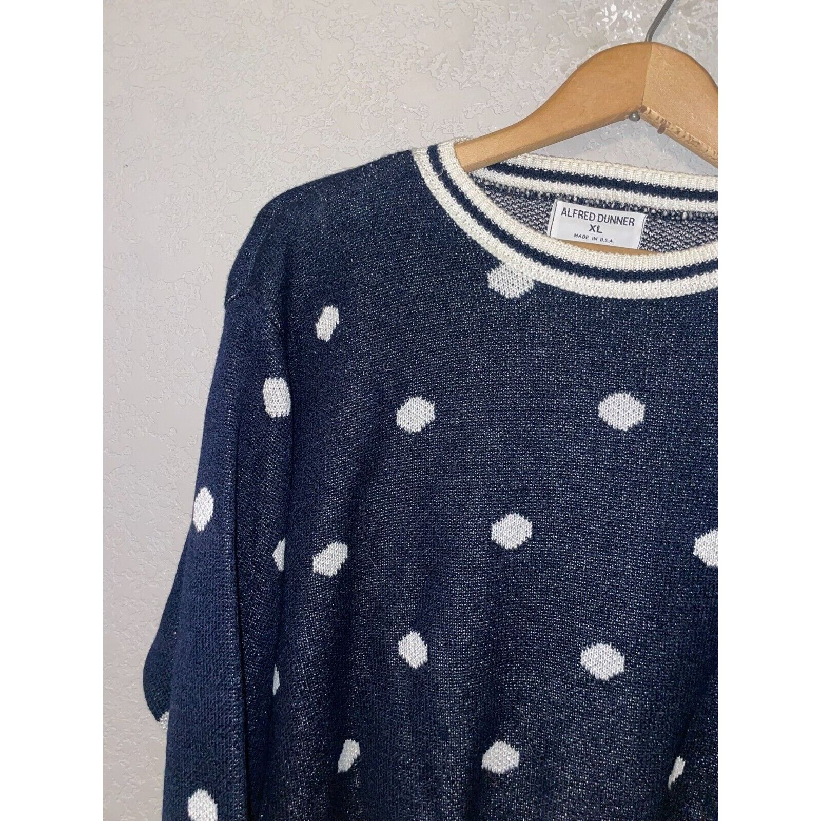 Vintage Vintage Alfred Dunner Polka Dot Sweater Blue VTG 90s XL Size XL / US 12-14 / IT 48-50 - 3 Thumbnail
