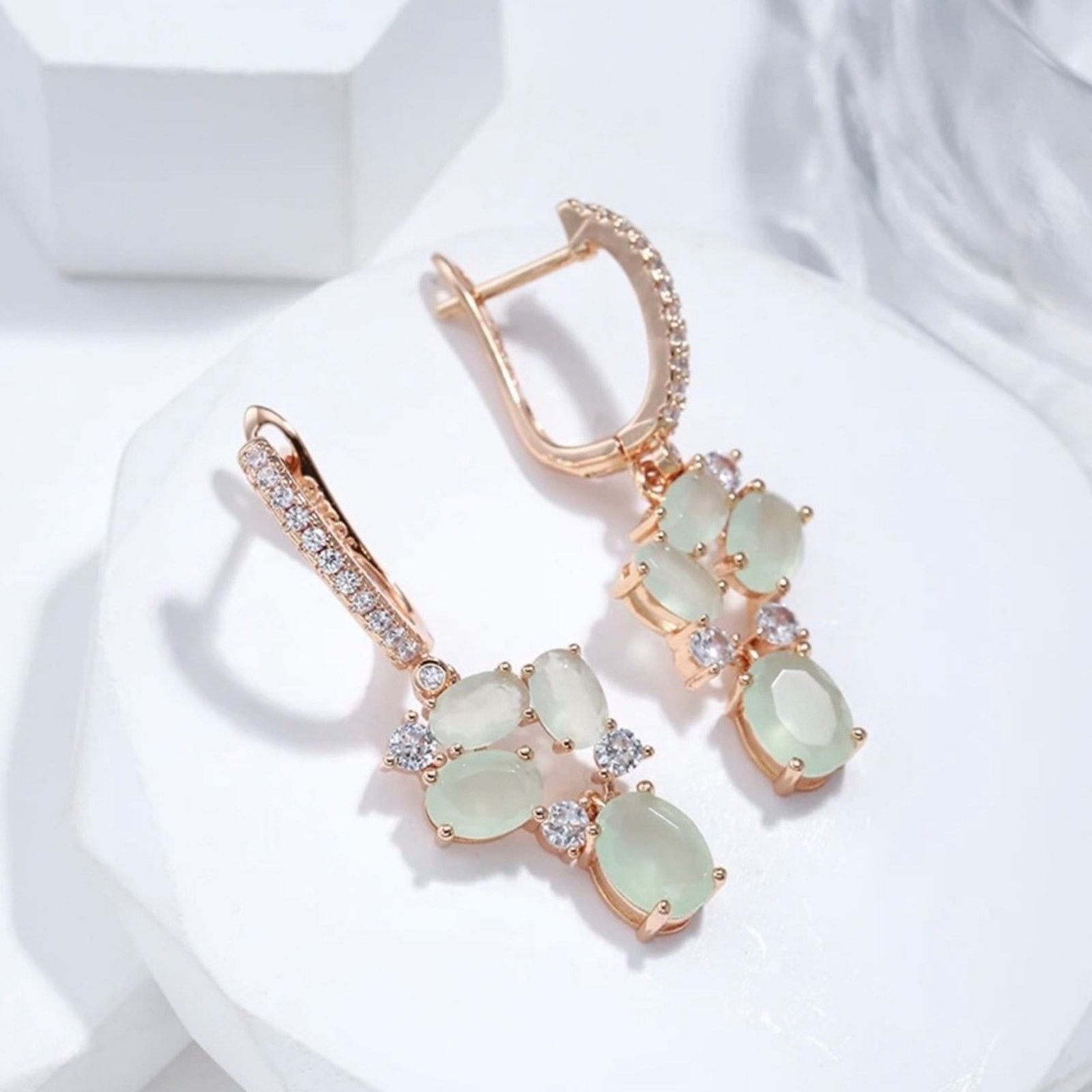 Jewelry Exquisite light sage green CZ rose gold earrings NI Size ONE SIZE - 4 Thumbnail