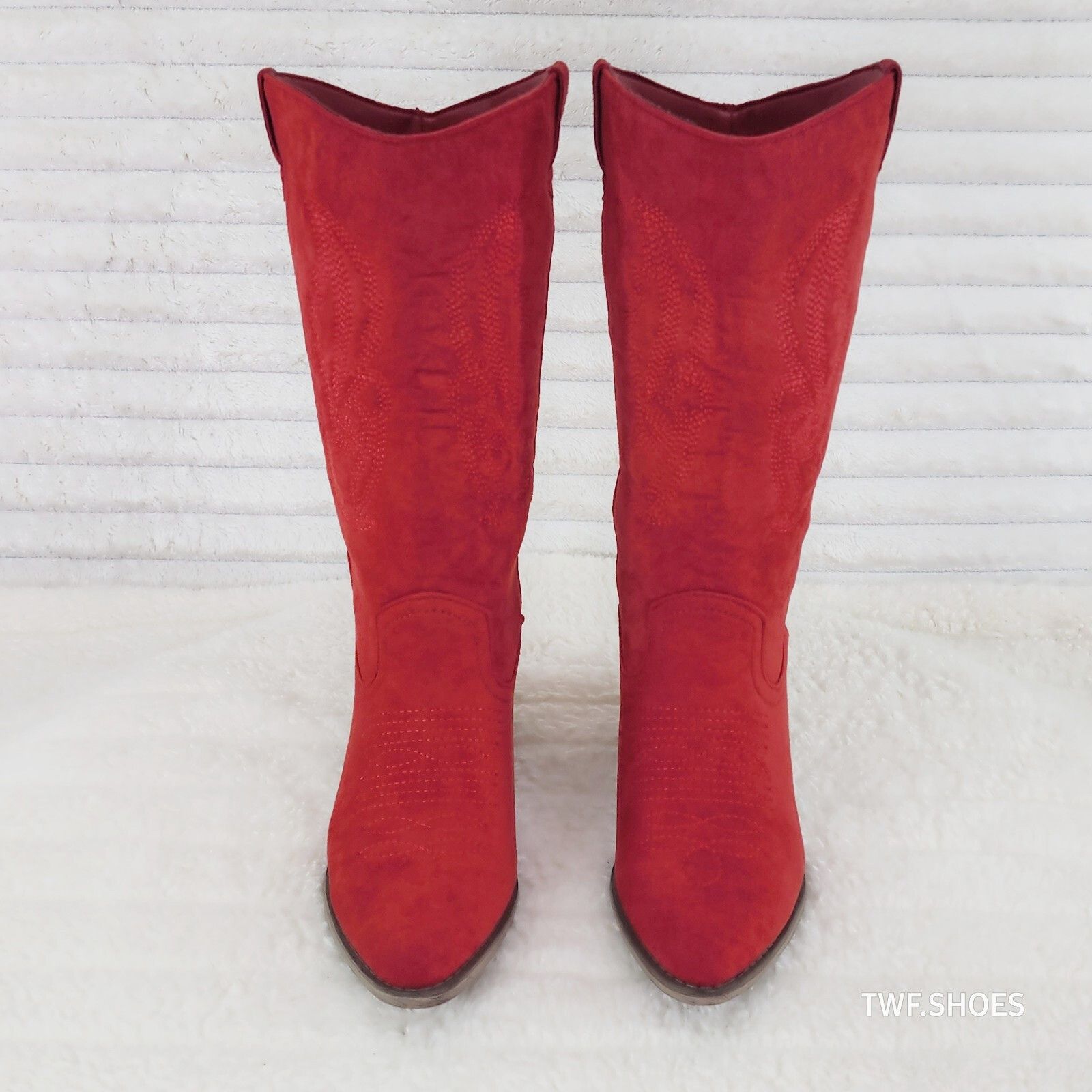 Other Wild Ones Red Faux Suede Pull On Mid Calf Cowboy Cowgirl Boo Size US 10 / IT 40 - 9 Thumbnail