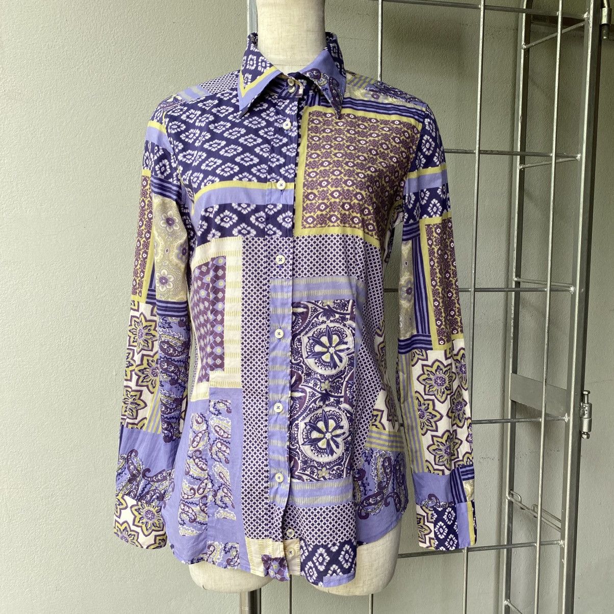Etro Etro Purple Patchwork Print Long Sleeve Shirt Size XS / US 0-2 / IT 36-38 - 5 Thumbnail