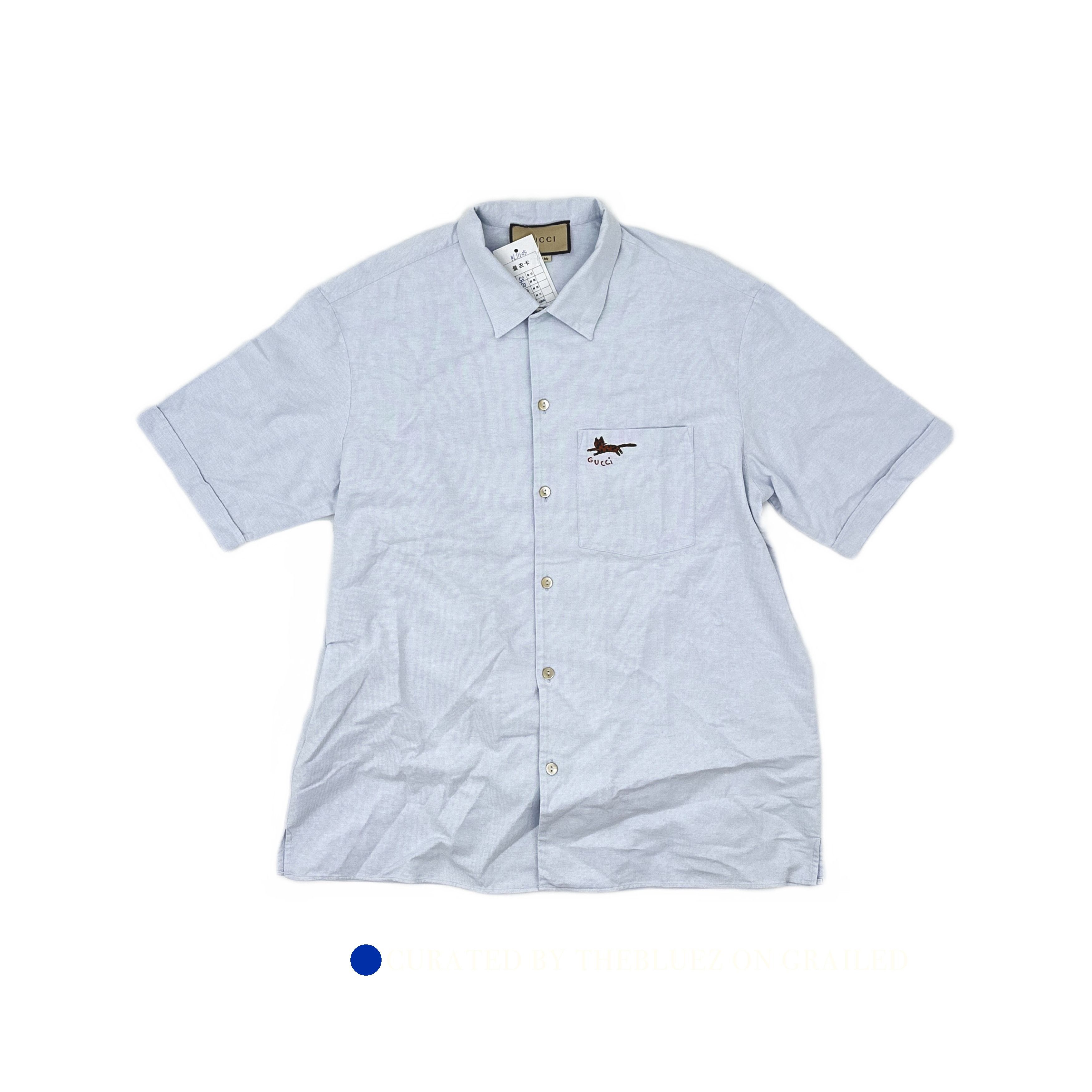 Gucci Blue Animal Embroidery Button-Up Shirt Size US M / EU 48-50 / 2 - 1 Thumbnail