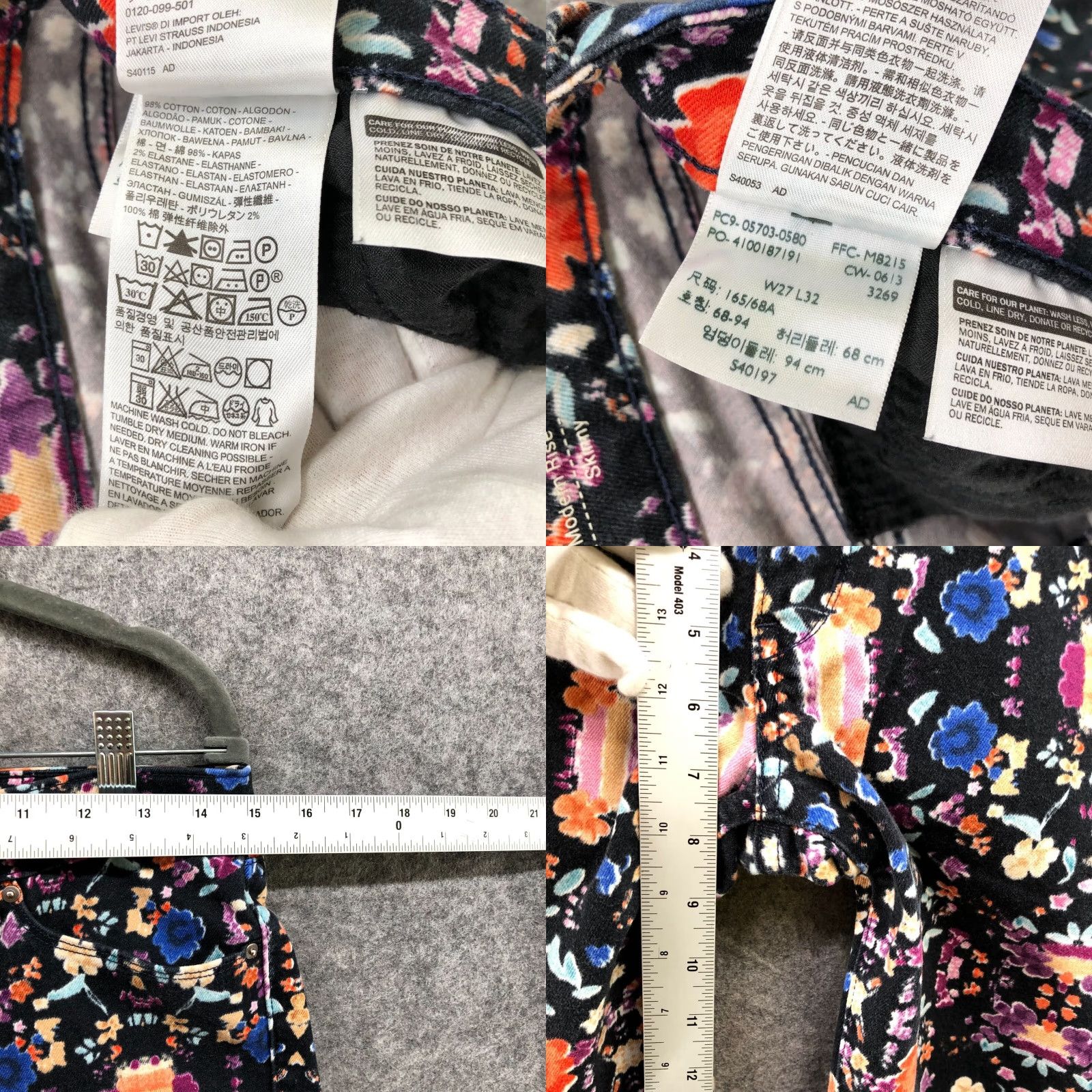 Levi's Levi's Demi Curve Skinny Jeans Women 27 Multicolor Floral Low Rise Denim Stretch Size 27" / US 4 / IT 40 - 8 Thumbnail