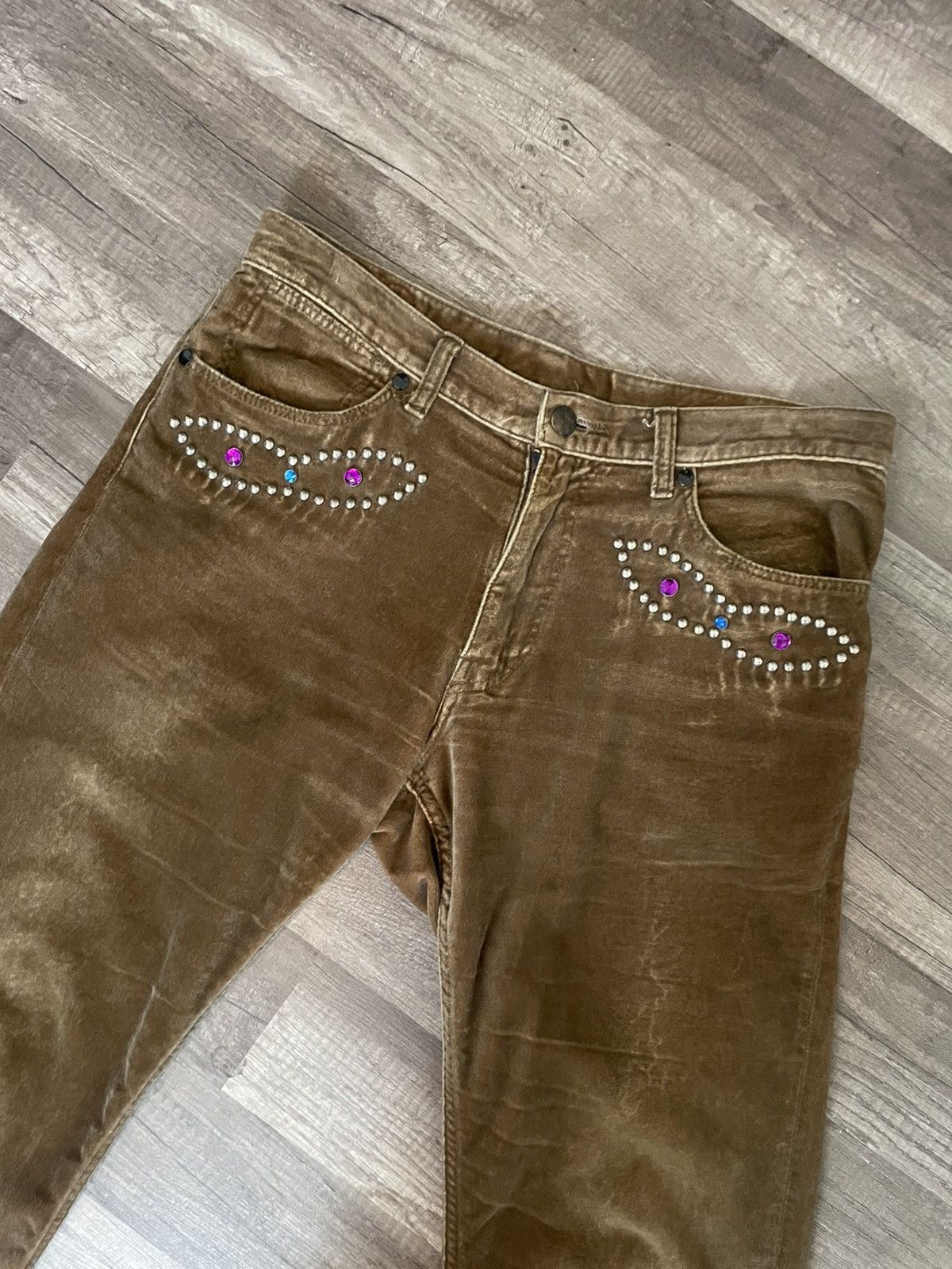 Number (N)ine 🎆 NUMBER NINE AW ‘03 STUDDED JEWEL VELVET PANTS Size US 31 - 2 Thumbnail