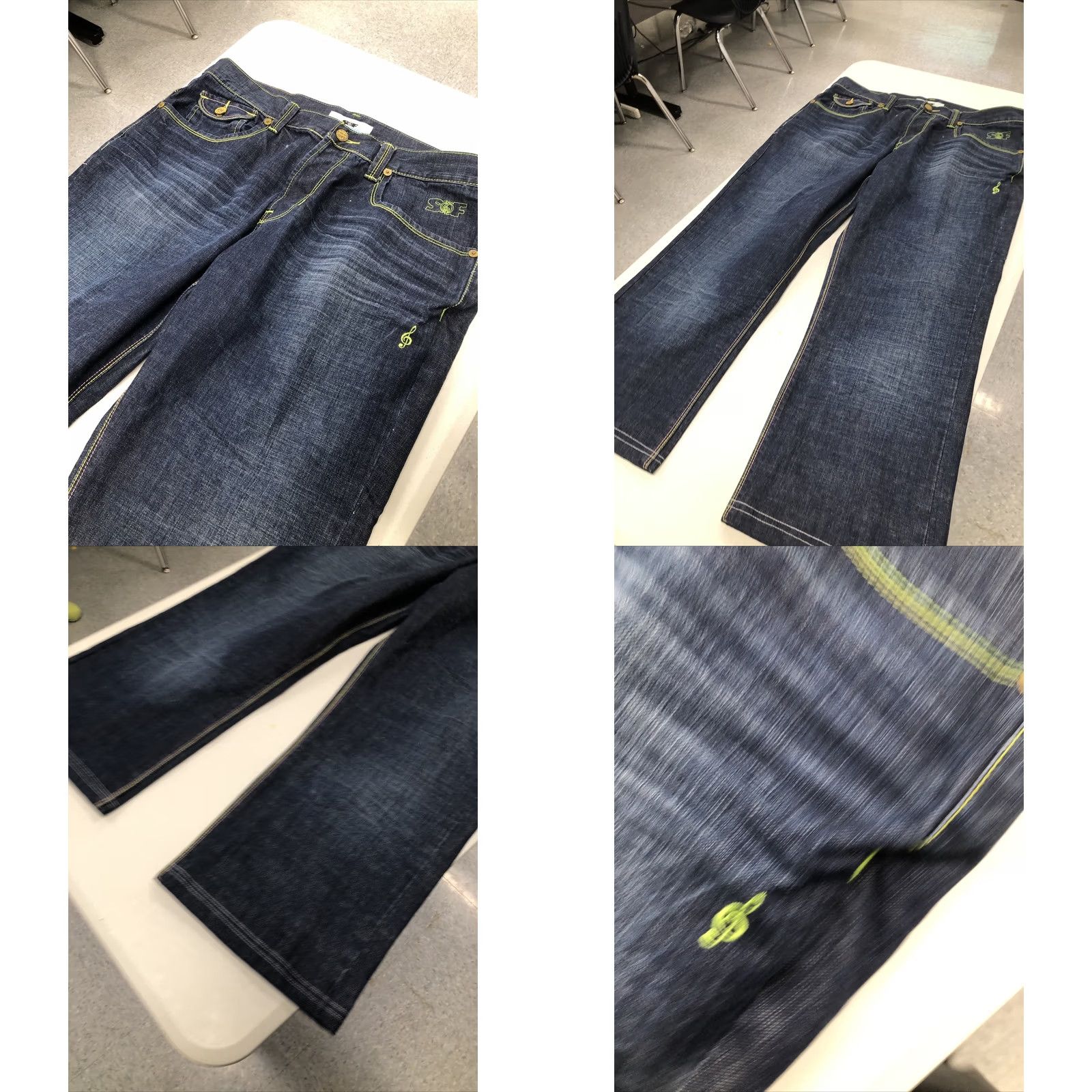 Vintage Songs of Freedom Jeans Men's 38x27.5 Button Fly Embroidered Hip Hop Denim Blue Straight Casual Buckle Bke Size US 38 / EU 54 - 8 Thumbnail