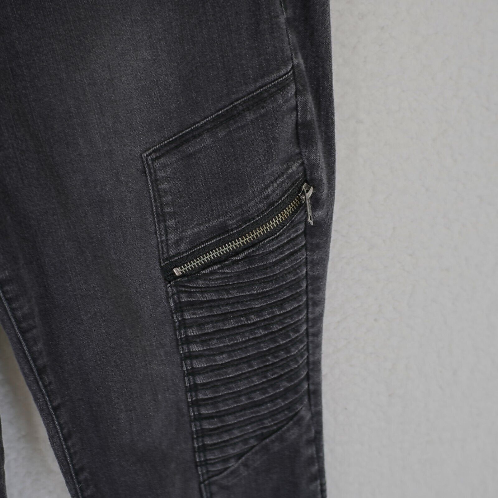 Designer Metaphor Black Denim Stretch Jeans 12 32/31 Side Zipper Pock Size 34" / US 12 / IT 48 - 2 Thumbnail