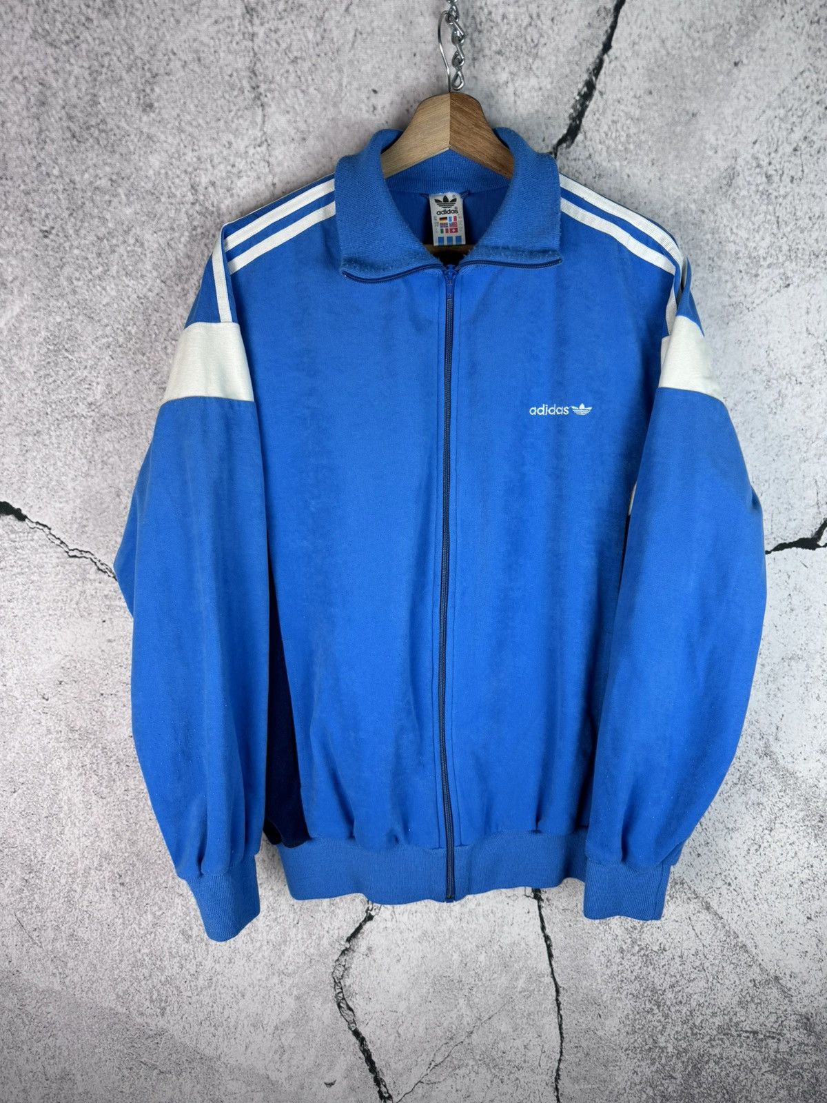 Vintage 90s Adidas Blue Zip Velvet Logo sweatshirt