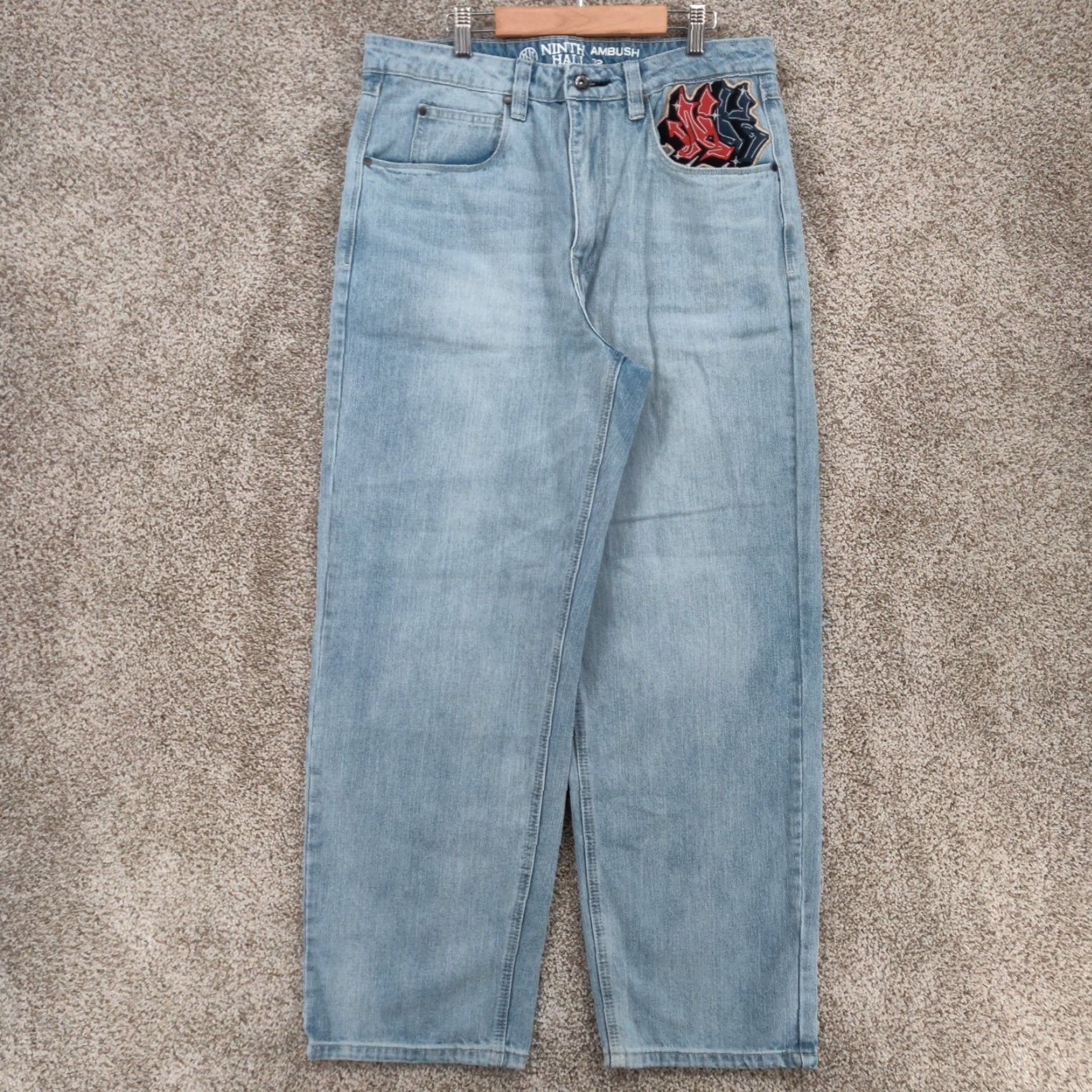 Vintage Ninth Hall Jeans Mens 32x30 Blue Straight Leg Embroidered Skull Panther Denim Cotton Logo 5-Pocket Size US 32 / EU 48 - 6 Thumbnail