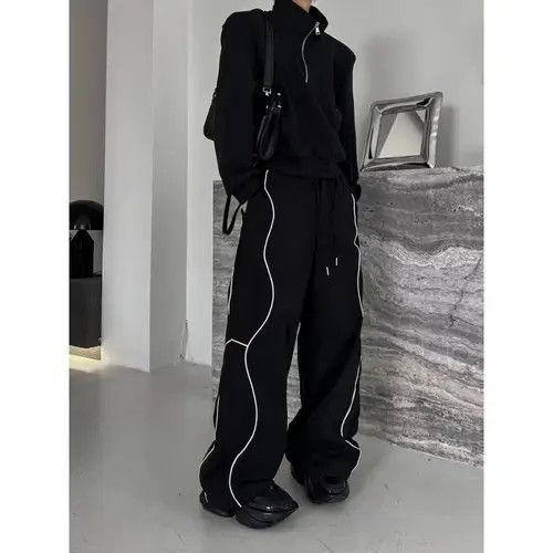 VIBE Black Stripe Loose Wide Leg Sweatpants Size US 30 / EU 46 - 4 Thumbnail