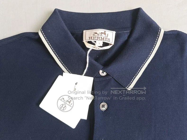 Hermes Hermes Men's polo shirt short-sleeved, dark blue, H embroi Size US L / EU 52-54 / 3 - 2 Thumbnail
