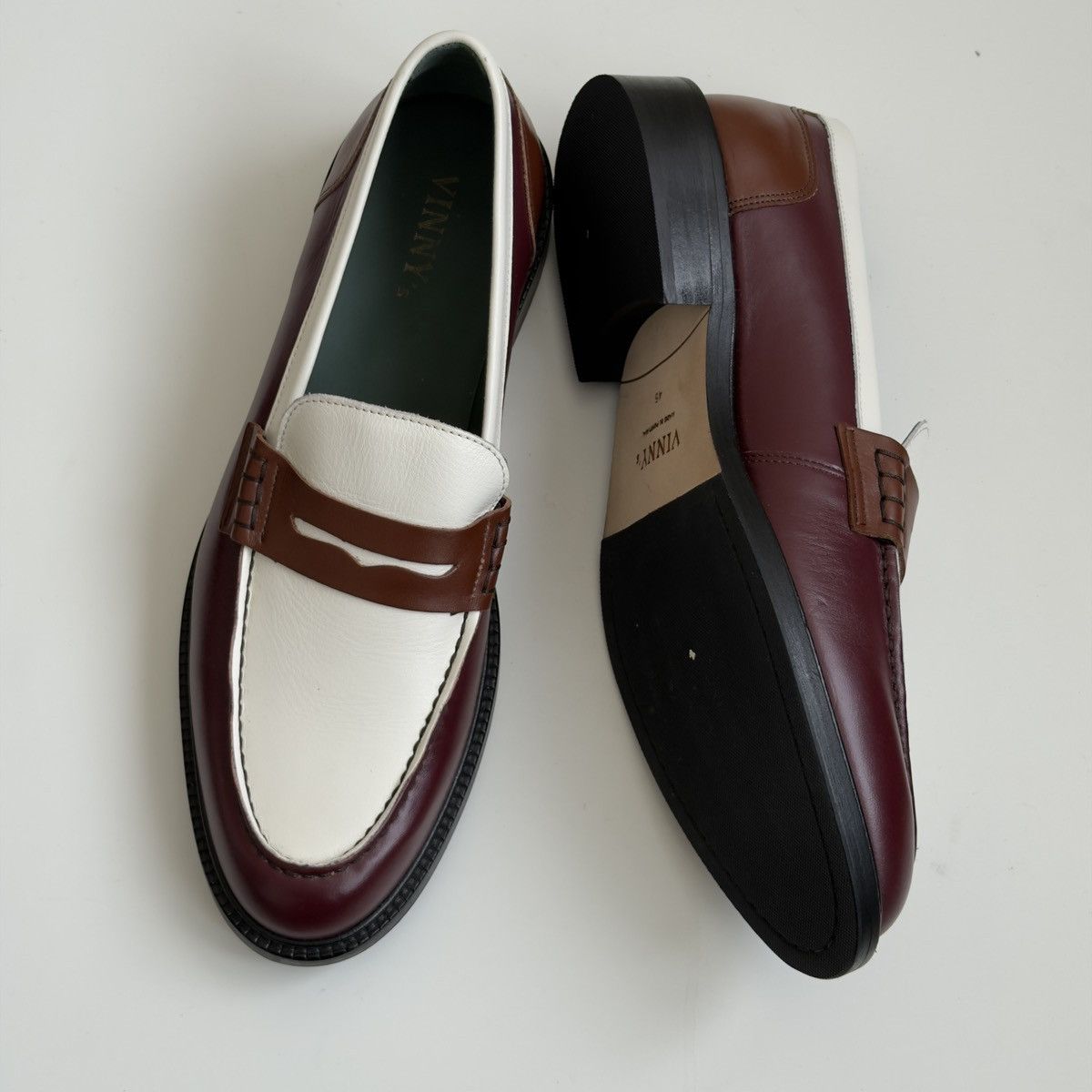 VINNY's VINNY'S Burgundy and white leather loafers Size US 12 / EU 45 - 2 Thumbnail