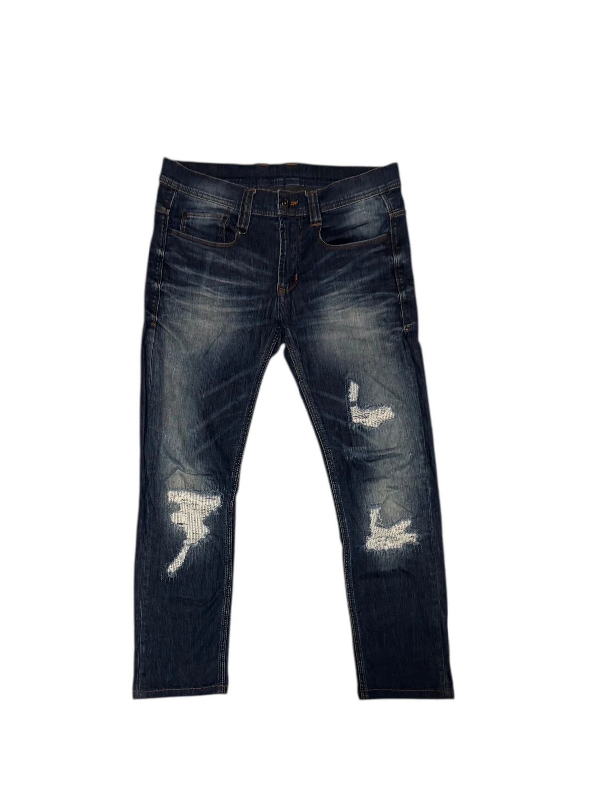 HIDEAWAYS Japanese Brand distressed white patchwork blue denim jeans Size US 29 - 1 Thumbnail