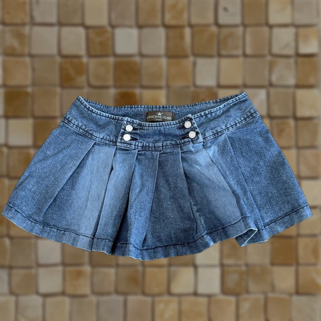 Denime VINTAGE Duchess Denim Skirt Juniors Short Mini Pleated Cotton Blend Blue 11 Women Size 32" / US 10 / IT 46 - 1 Thumbnail