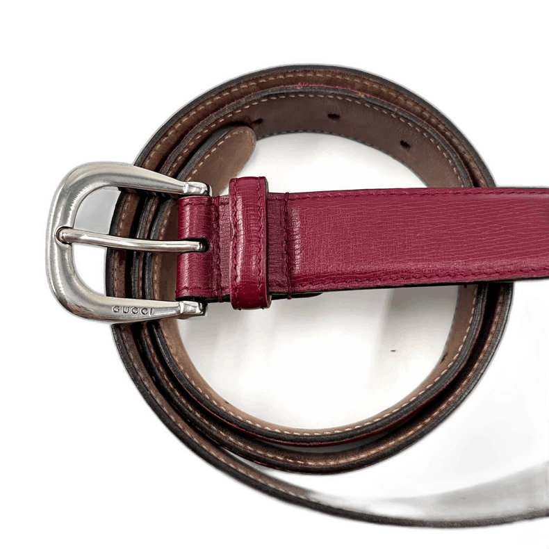 Gucci Gucci Dark Red Leather Belt with Silver Buckle-2505 Size ONE SIZE - 1 Thumbnail