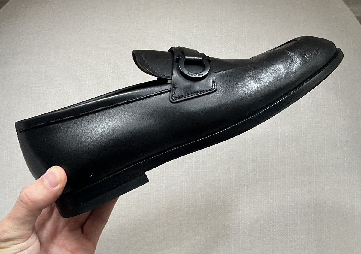 Salvatore Ferragamo Black retailer Gancini Leather Slip On US 10.5 D Dress Loafers shoes