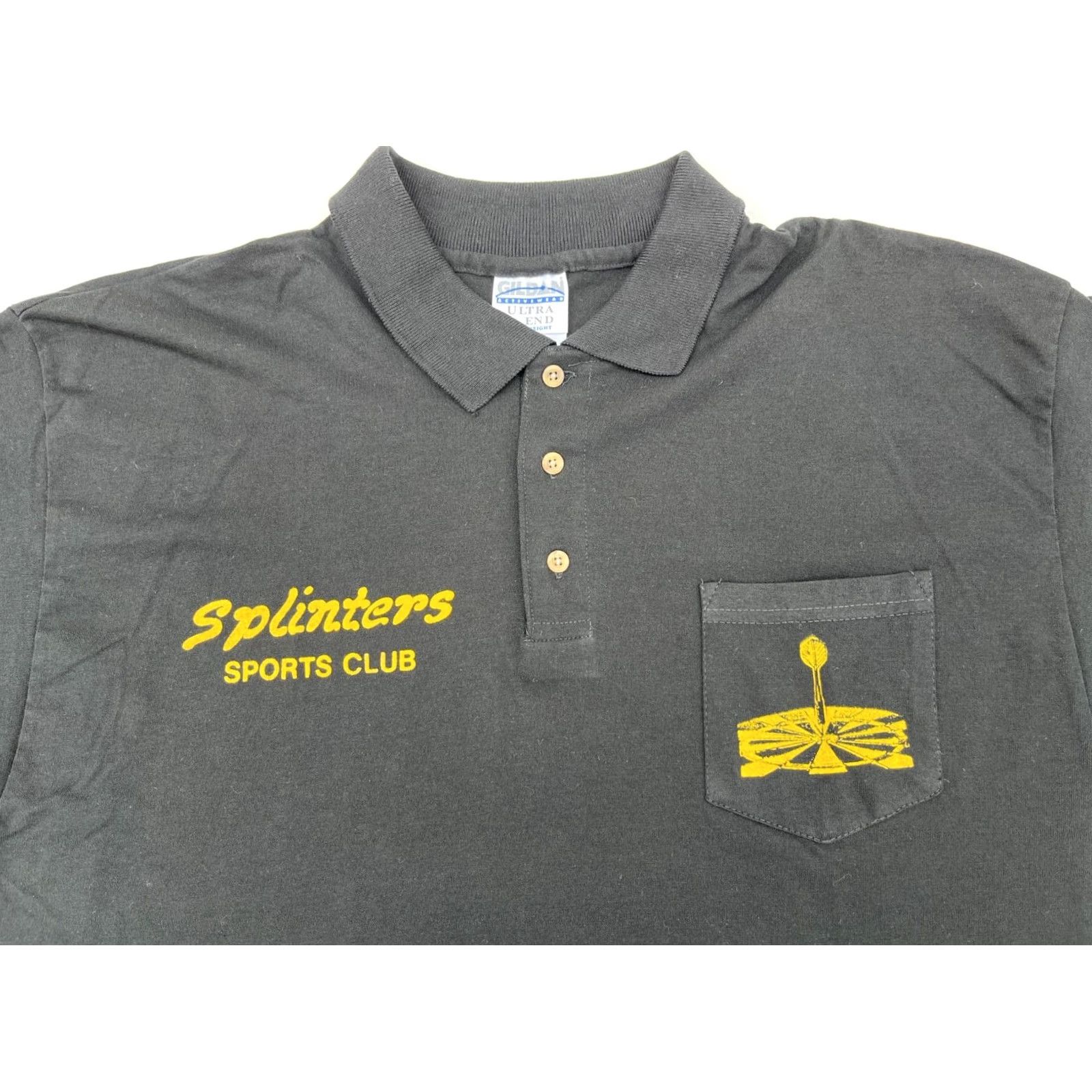 Gildan VINTAGE Gildan Polo Shirt Polo XL Black American Darters Association Splinters Sports Club Sz XL Mens Vintage Polo Shirt Size US XL / EU 56 / 4 - 3 Thumbnail