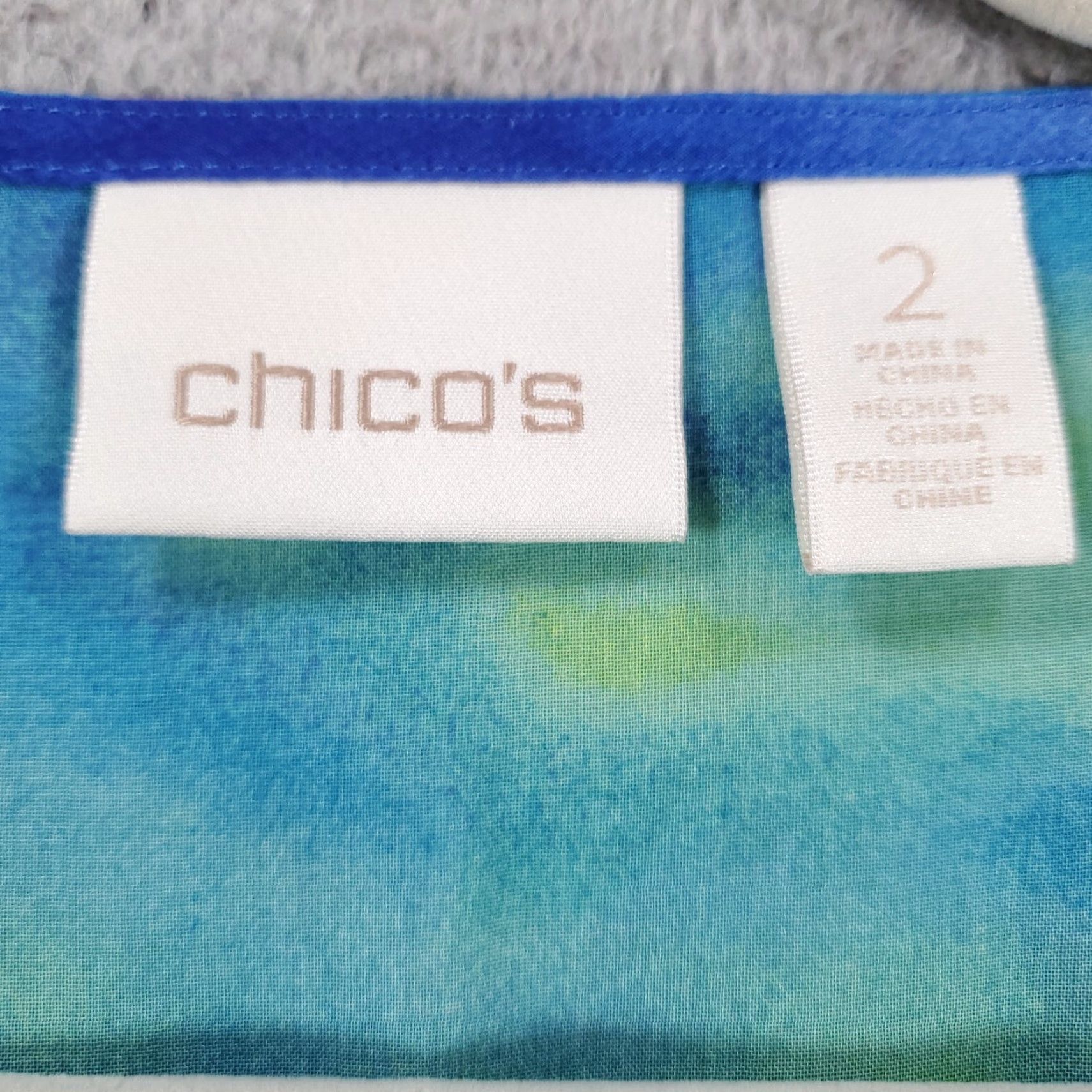 Vintage Chicos Blouse Womens Large Aqua Blue Sheer Abstract Wide Sleeve Flowy 2 Size L / US 10 / IT 46 - 6 Thumbnail